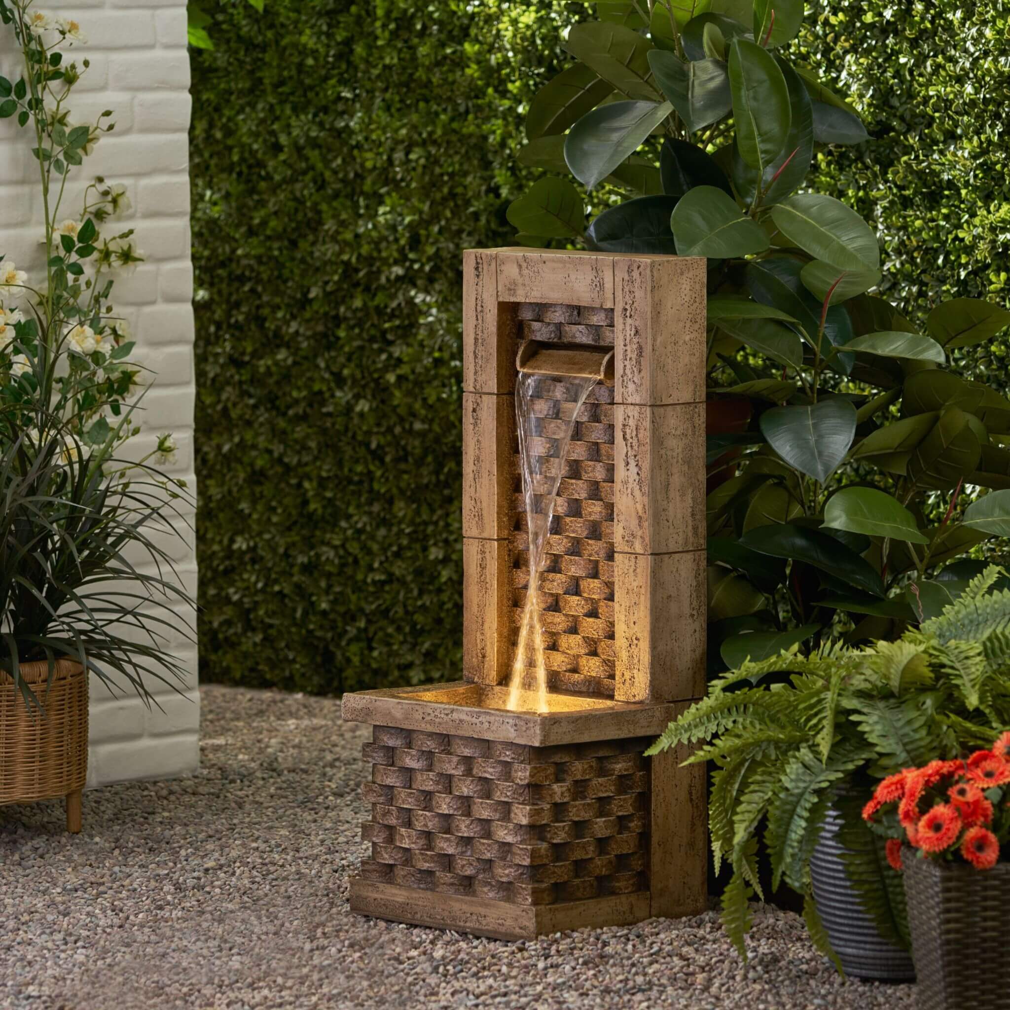 Premium 35 Inch Hand-Crafted Weather-Resistant Waterfall Fountain With LED Lights (SAK86757) - Energize Trek