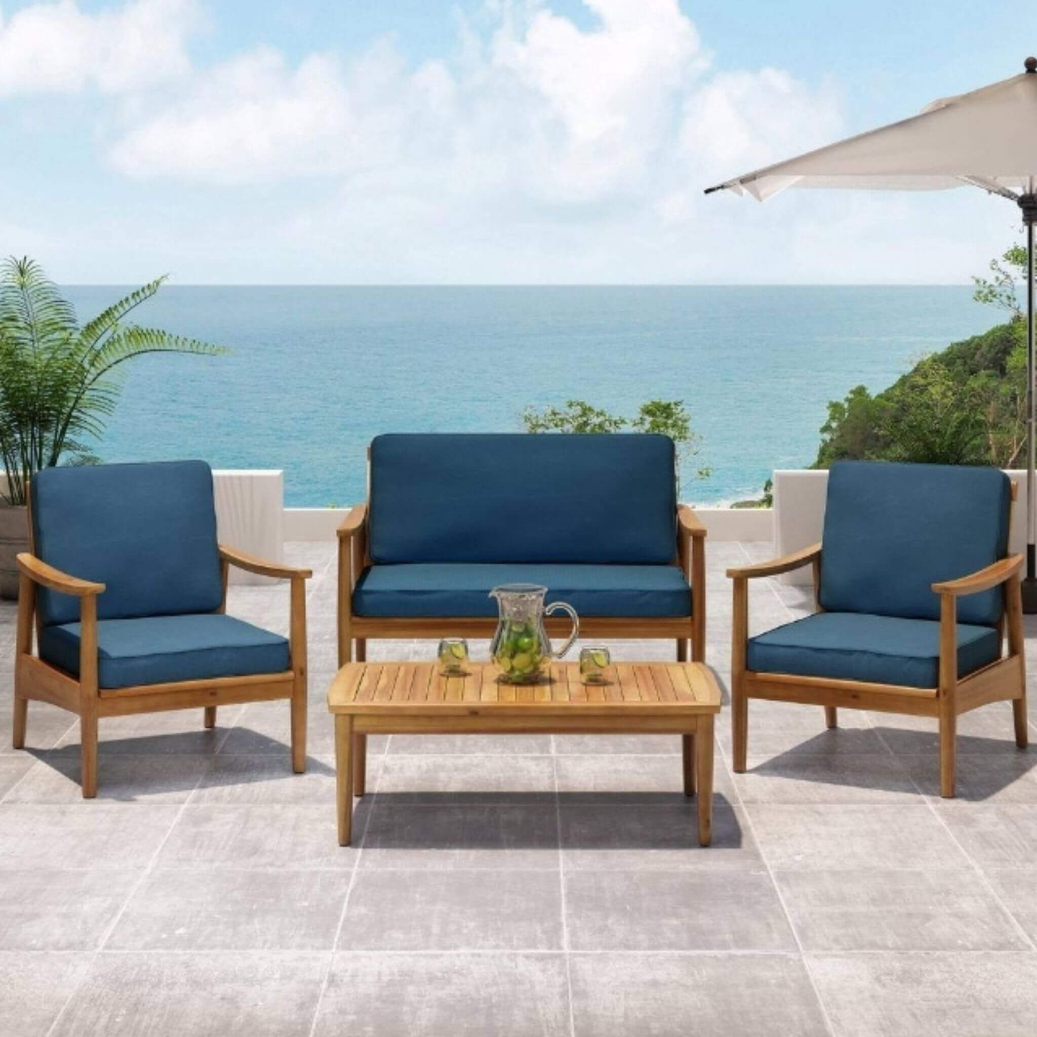 Premium 4-Piece Wooden Outdoor Patio Conversation Seating Set With Cushions (SAK31469) - Energize Trek