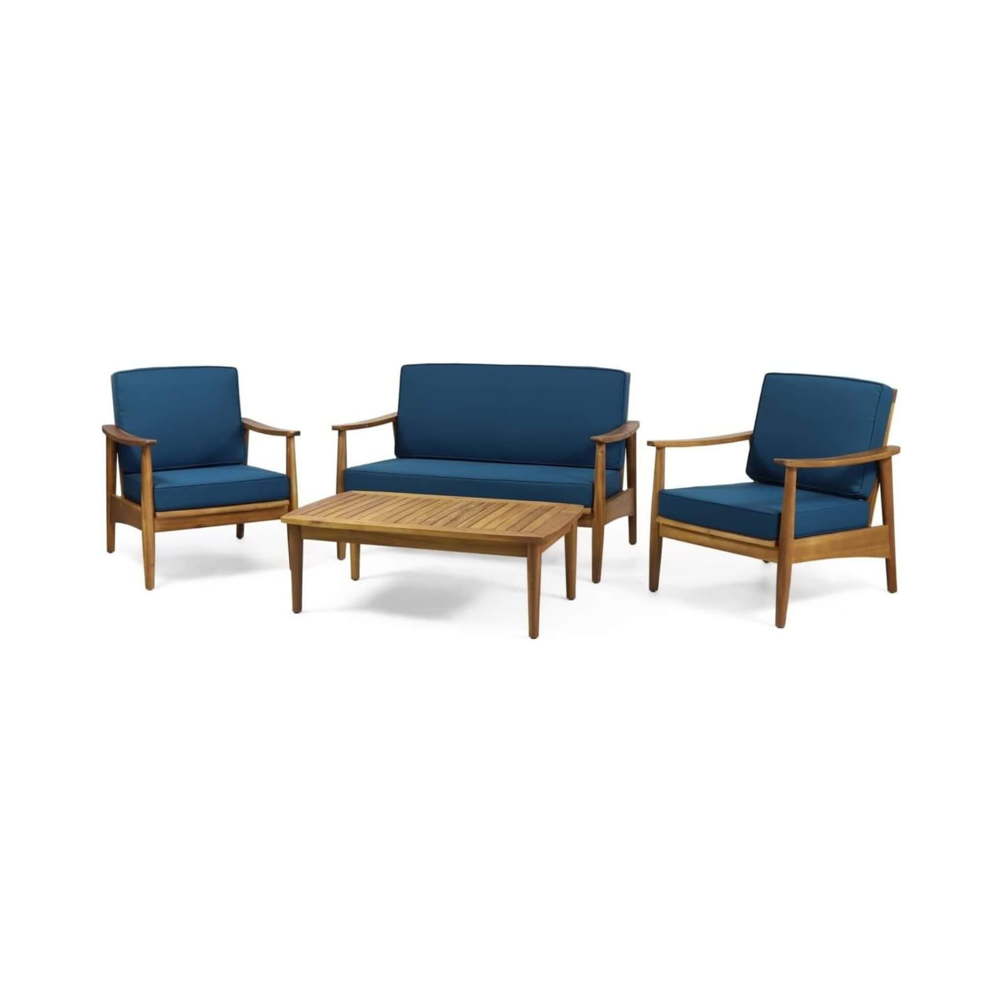 Premium 4-Piece Wooden Outdoor Patio Conversation Seating Set With Cushions (SAK31469) - Energize Trek