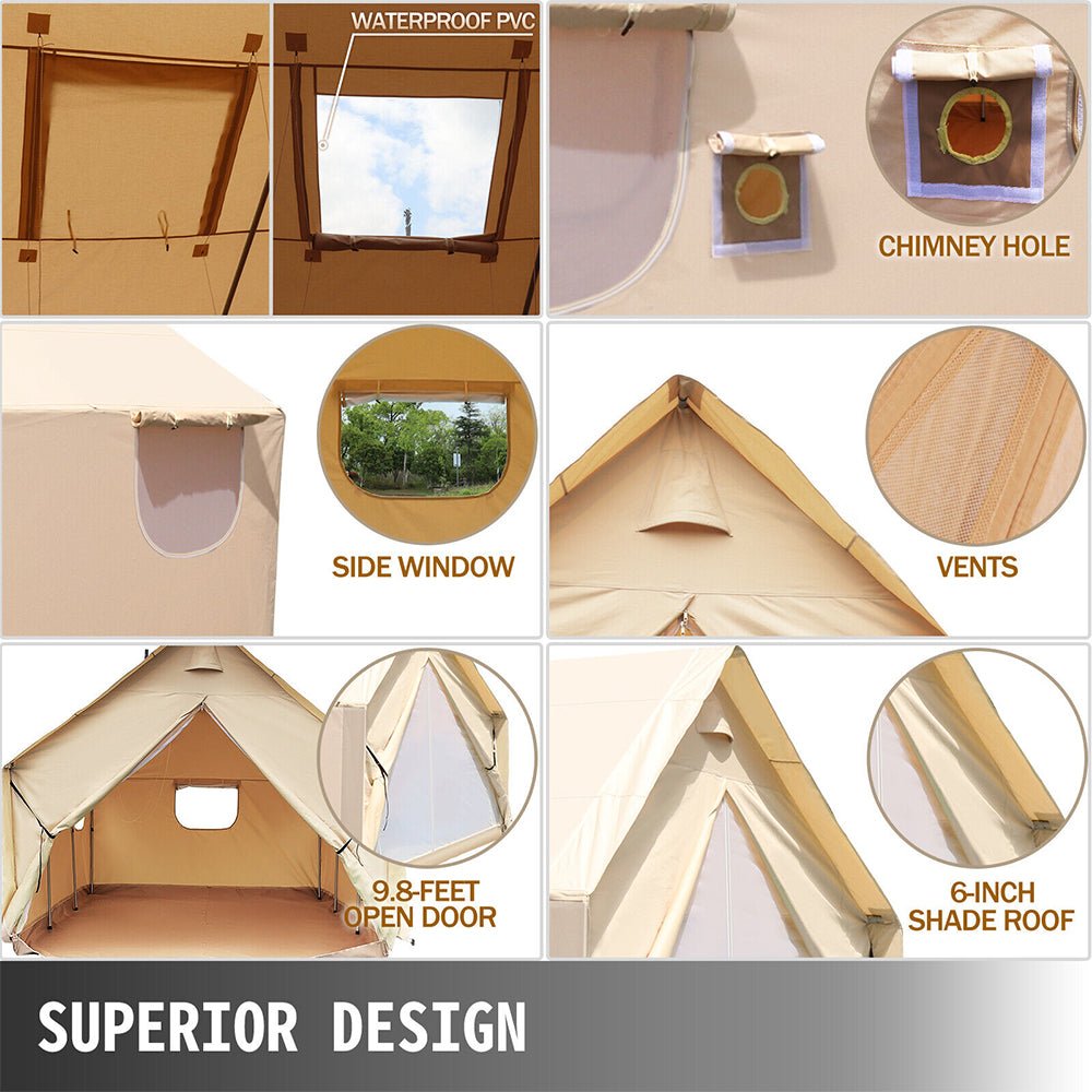 Premium Canvas Frame Fire Water Camping Wall Hunting Tent, 12x14' (SAK92461) - Energize Trek