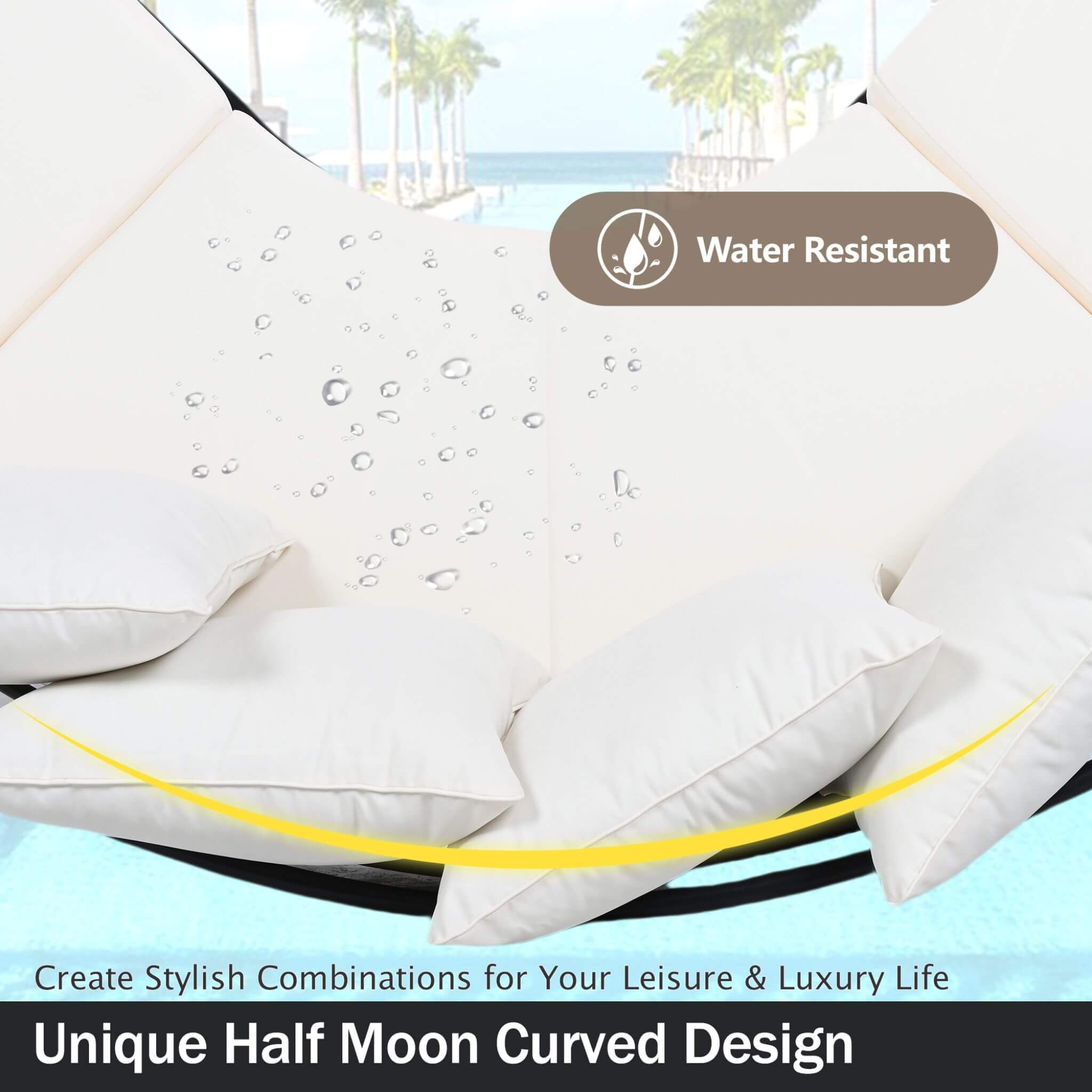 Premium Half- Moon 6-Person Curved All-Weather Outdoor Furniture Sofa Patio Set With Coffee Table And Cushions (SAK76332) - Energize Trek
