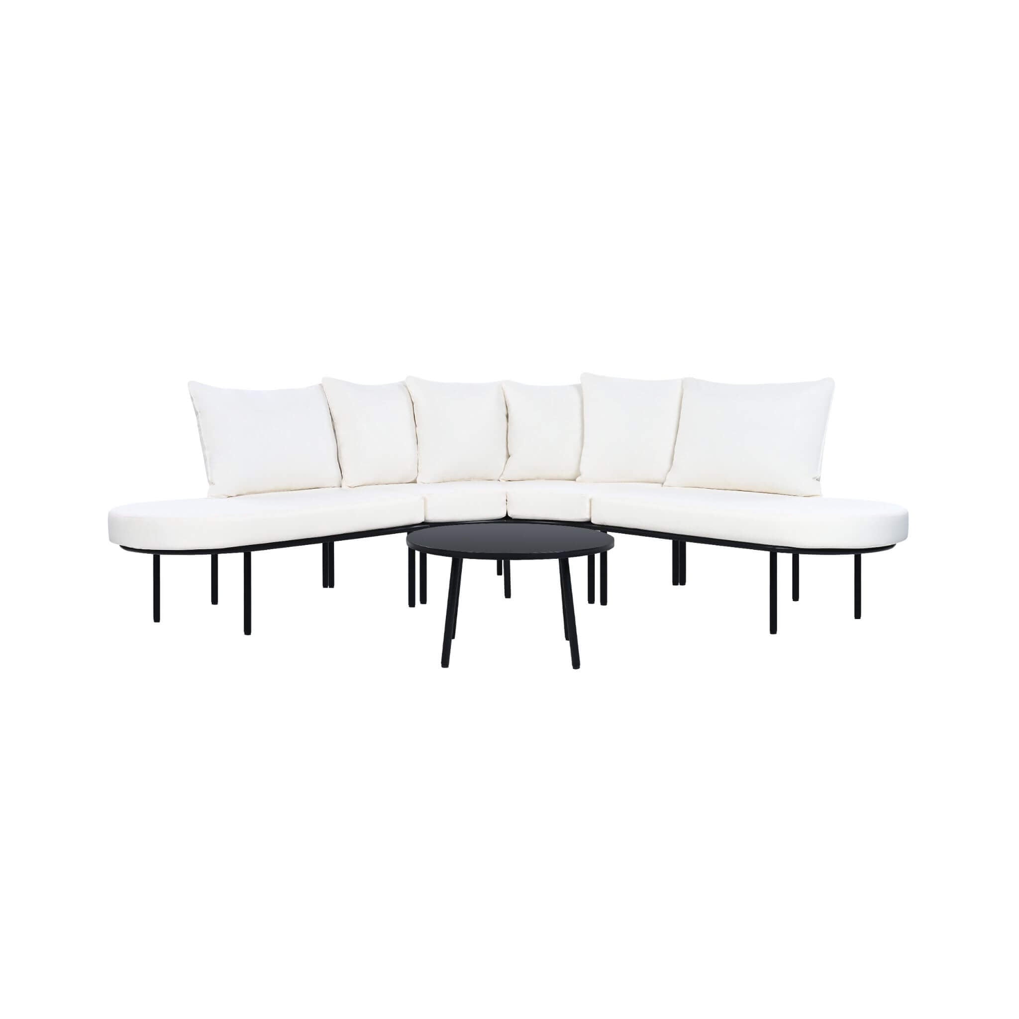 Premium Half- Moon 6-Person Curved All-Weather Outdoor Furniture Sofa Patio Set With Coffee Table And Cushions (SAK76332) - Energize Trek