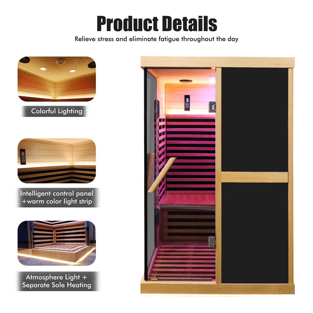 Premium Large 2-Person V-Shaped FAR Infrared Sauna Room With Double Glass Doors, 1980W (SAK96413) - Energize Trek