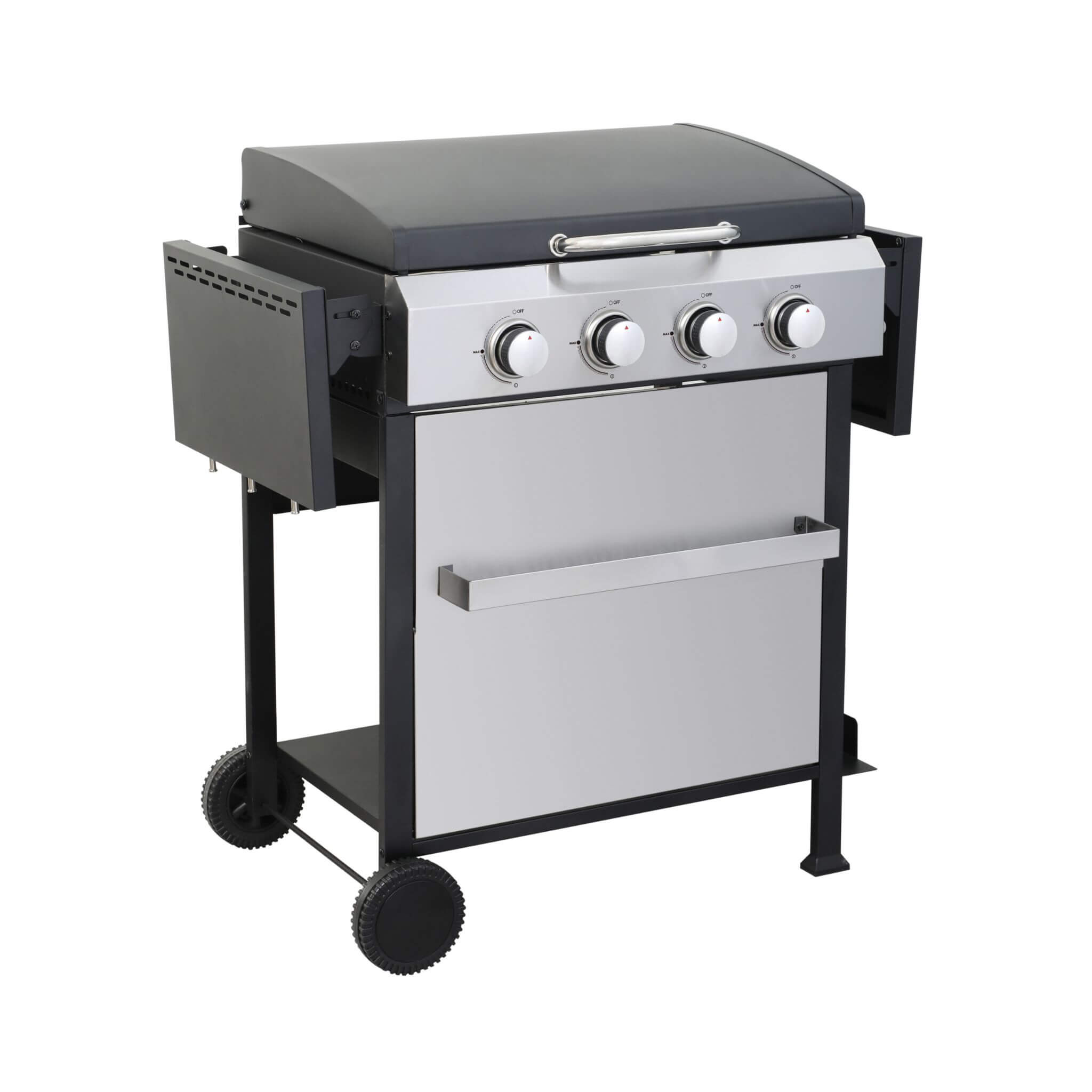 Premium Outdoor 4-Burner Propane BBQ Grill With Foldable Side Tables, Hanging Basket, And Cooking Grids (SAK53213) - Energize Trek