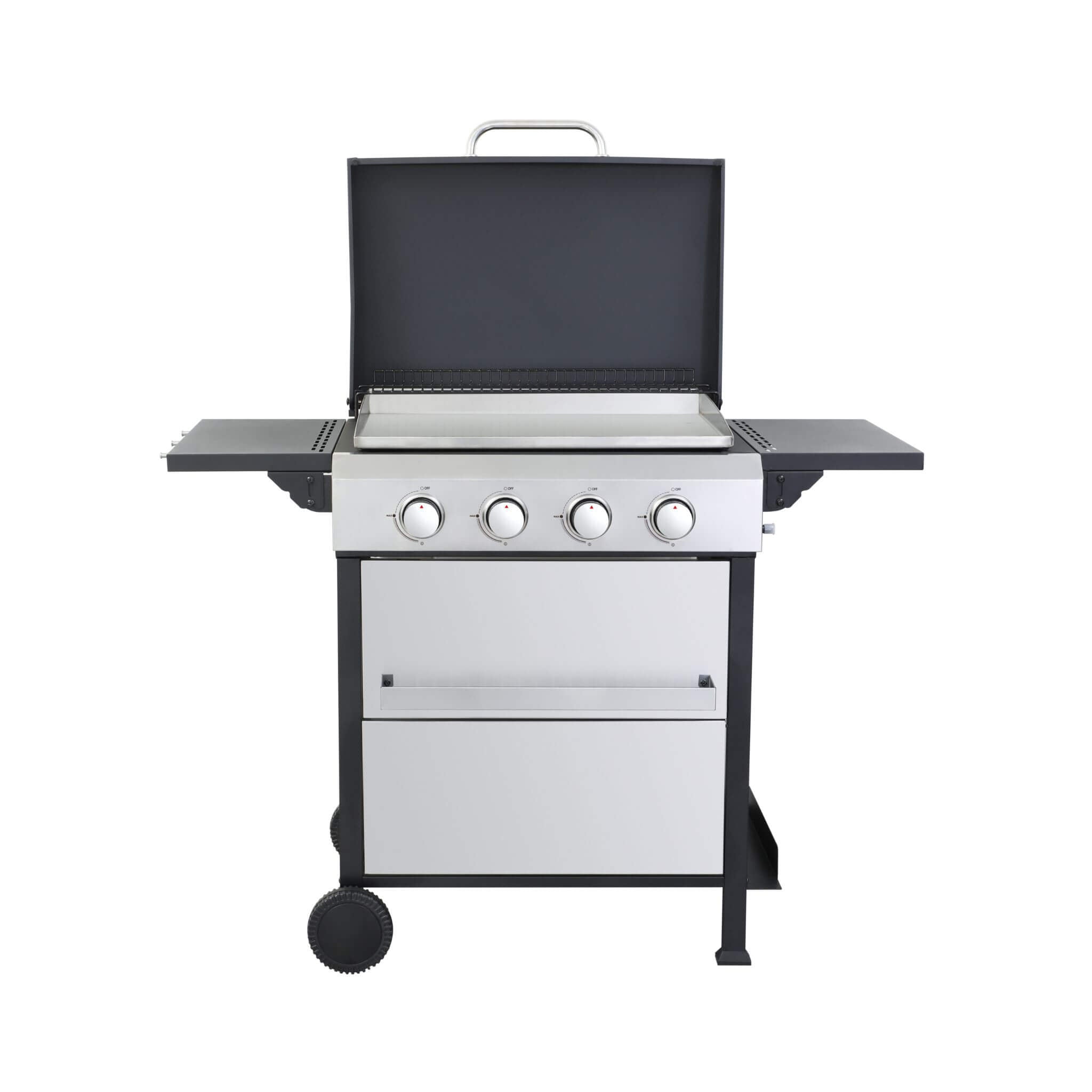 Premium Outdoor 4-Burner Propane BBQ Grill With Foldable Side Tables, Hanging Basket, And Cooking Grids (SAK53213) - Energize Trek