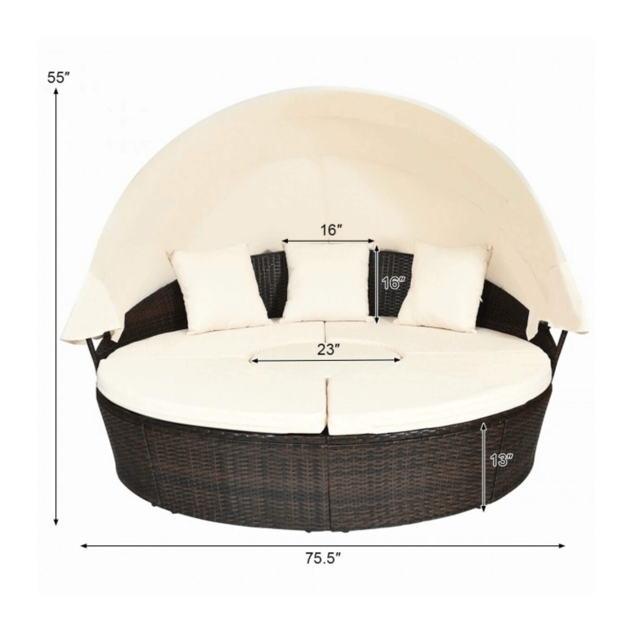 Premium Round Outdoor Patio Rattan Daybed W/ Canopy & Table, 76" (SAK96418) - Energize Trek