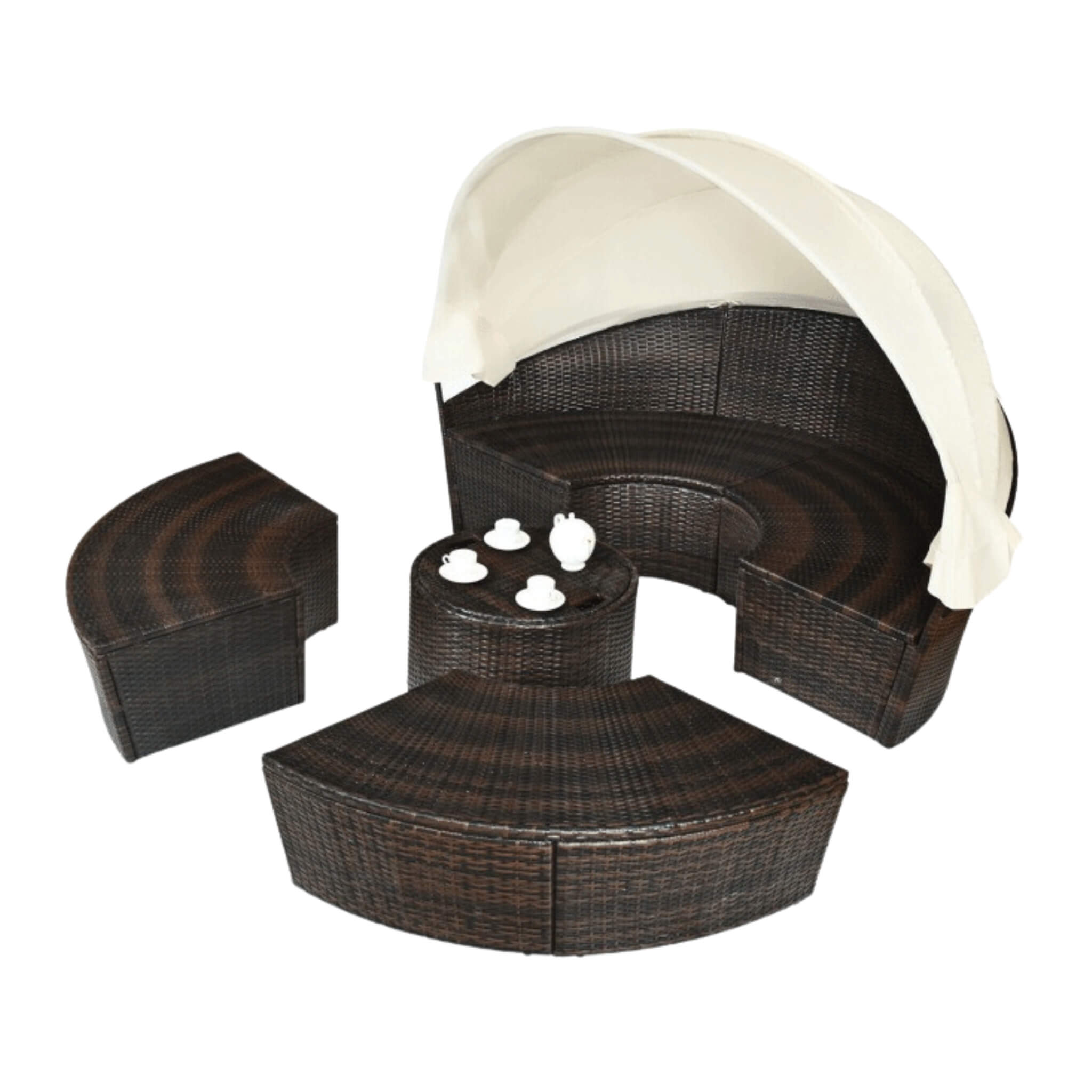 Premium Round Outdoor Patio Rattan Daybed W/ Canopy & Table, 76" (SAK96418) - Energize Trek