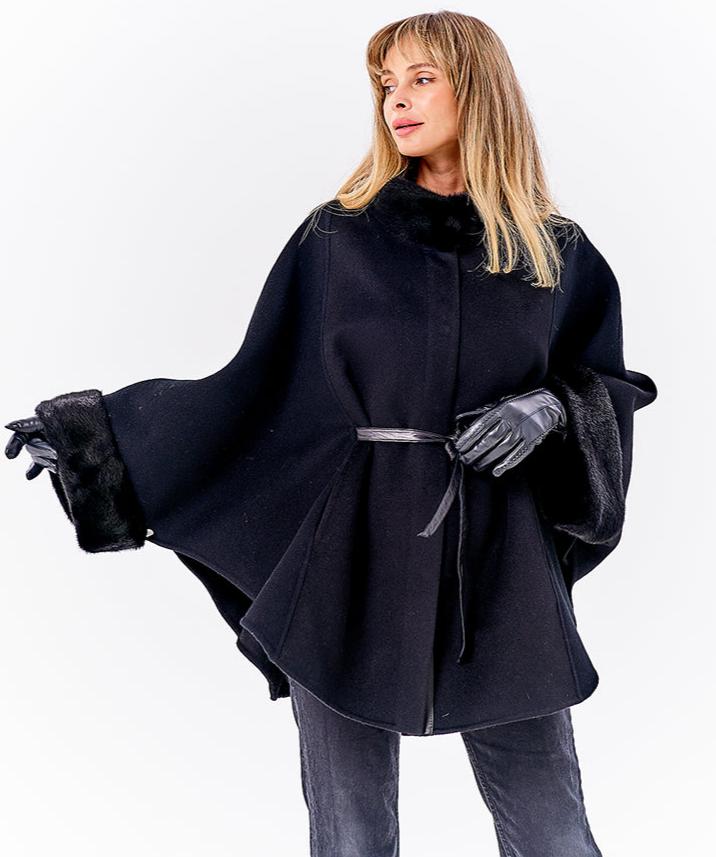 Genuine Scandinavian Mink Fur Double Face Wool Poncho - Energize Trek