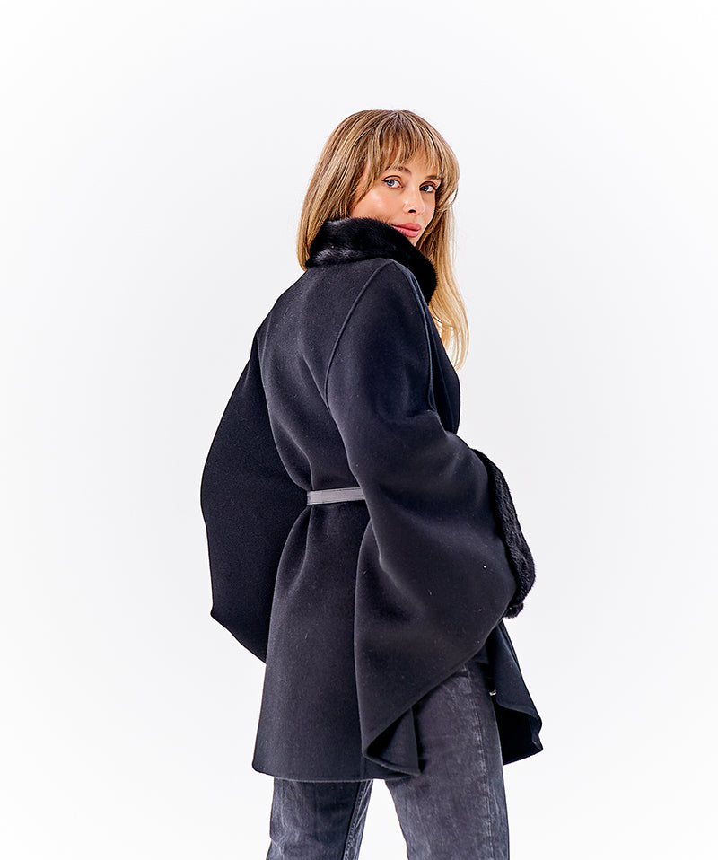 Genuine Scandinavian Mink Fur Double Face Wool Poncho - Energize Trek