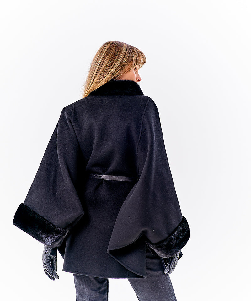 Genuine Scandinavian Mink Fur Double Face Wool Poncho - Energize Trek