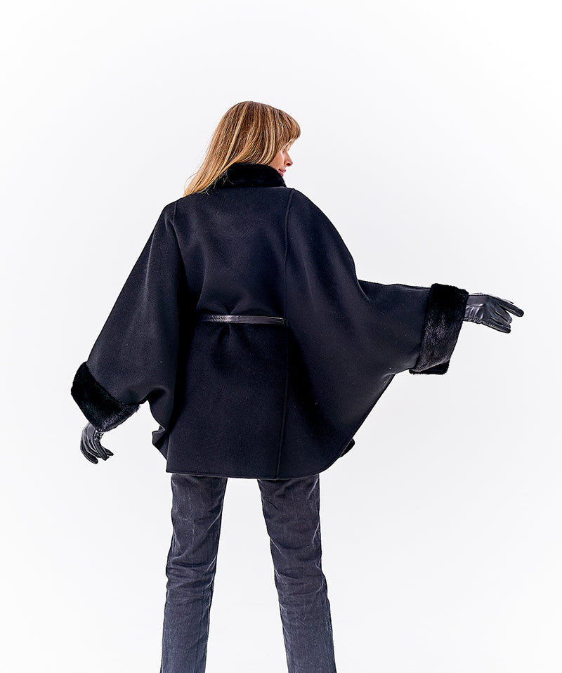 Genuine Scandinavian Mink Fur Double Face Wool Poncho - Energize Trek