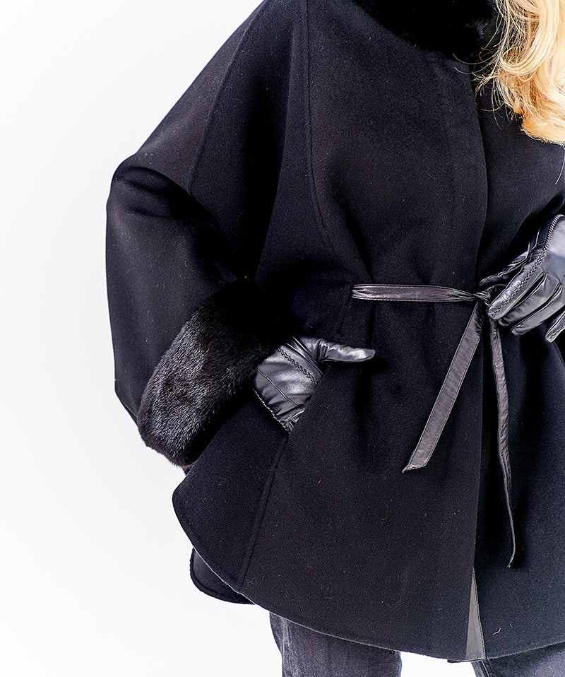 Genuine Scandinavian Mink Fur Double Face Wool Poncho - Energize Trek