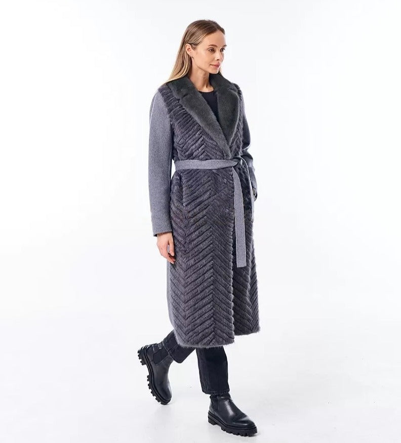 Genuine Mink Fur Rex Fur Trim Virgin Wool Coat - Energize Trek