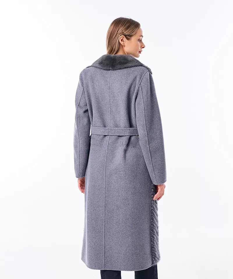 Genuine Mink Fur Rex Fur Trim Virgin Wool Coat - Energize Trek