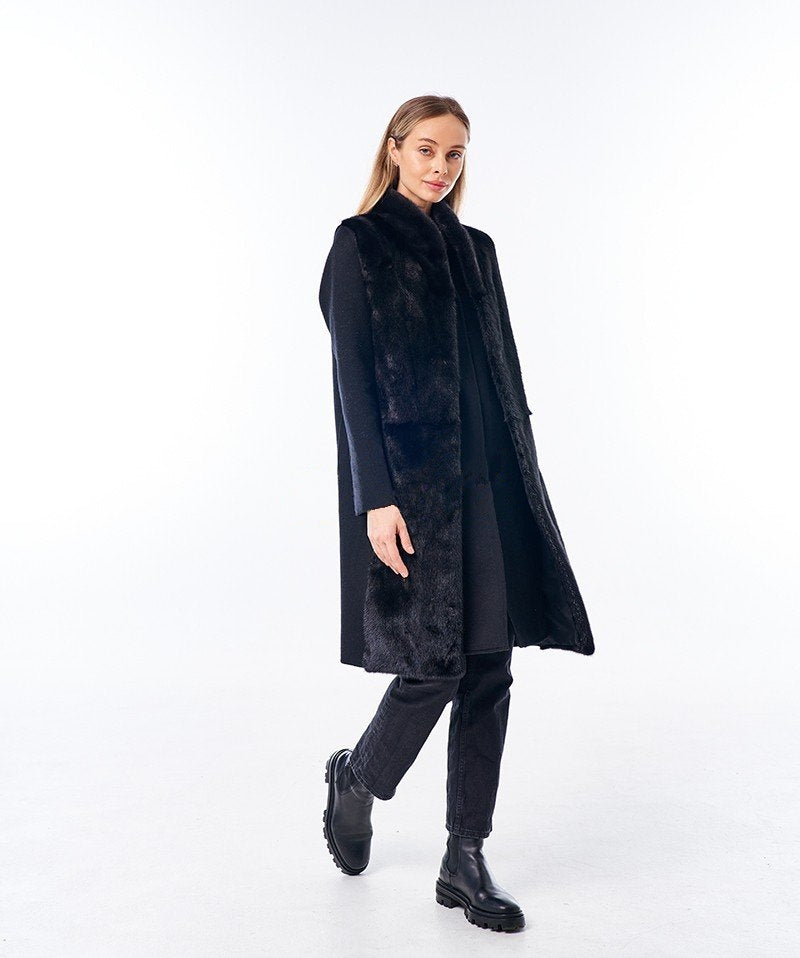 Genuine Mink Fur Virgin Wool Coat Plus Vest - Energize Trek