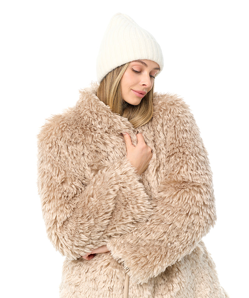 Faux Fur Coat with Leather Belt - Energize Trek