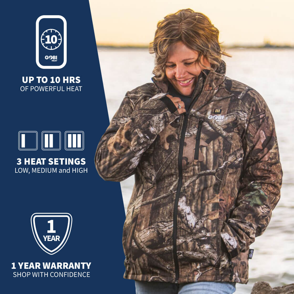 Sahara Women's Heated Hunting Jacket - Mossy Oak Camo - Energize Trek