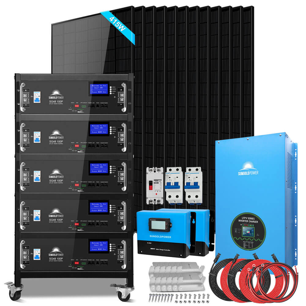 Off-Grid Solar Kits 12kW/15kW/18kW Options 120V/240V with 48v LiFePO4 Lithium Batteries & 415w Solar Panels SGR-18K20E - Energize Trek