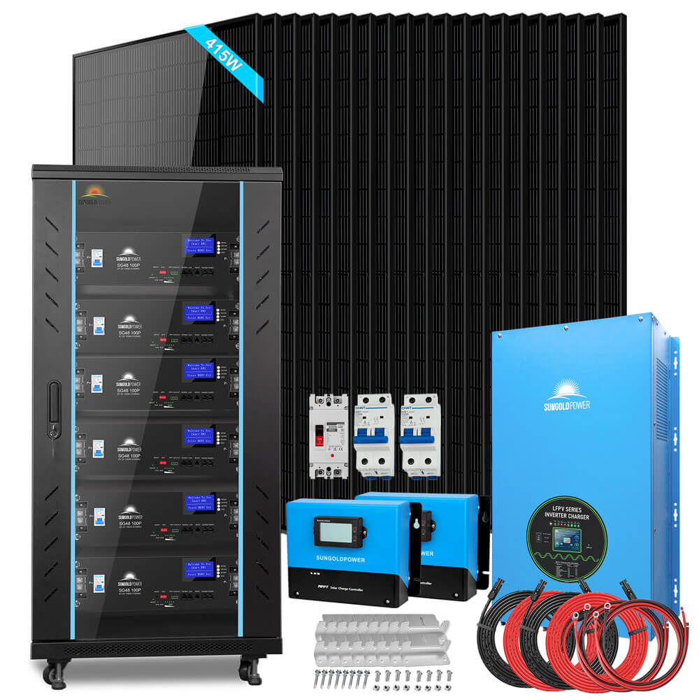 Off-Grid Solar Kits 12kW/15kW/18kW Options 120V/240V with 48v LiFePO4 Lithium Batteries & 415w Solar Panels SGR-18K20E - Energize Trek