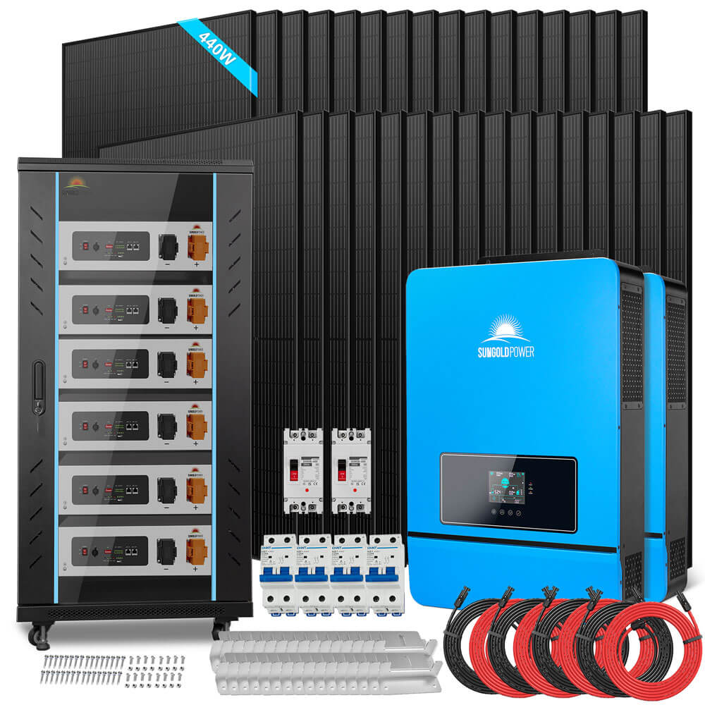 OFF GRID SOLAR KIT 20KW 48VDC 120V/240V LIFEPO4 30.72KWH LITHIUM BATTERY 32 X 450 WATTS SOLAR PANELS SGR-20K30E - Energize Trek