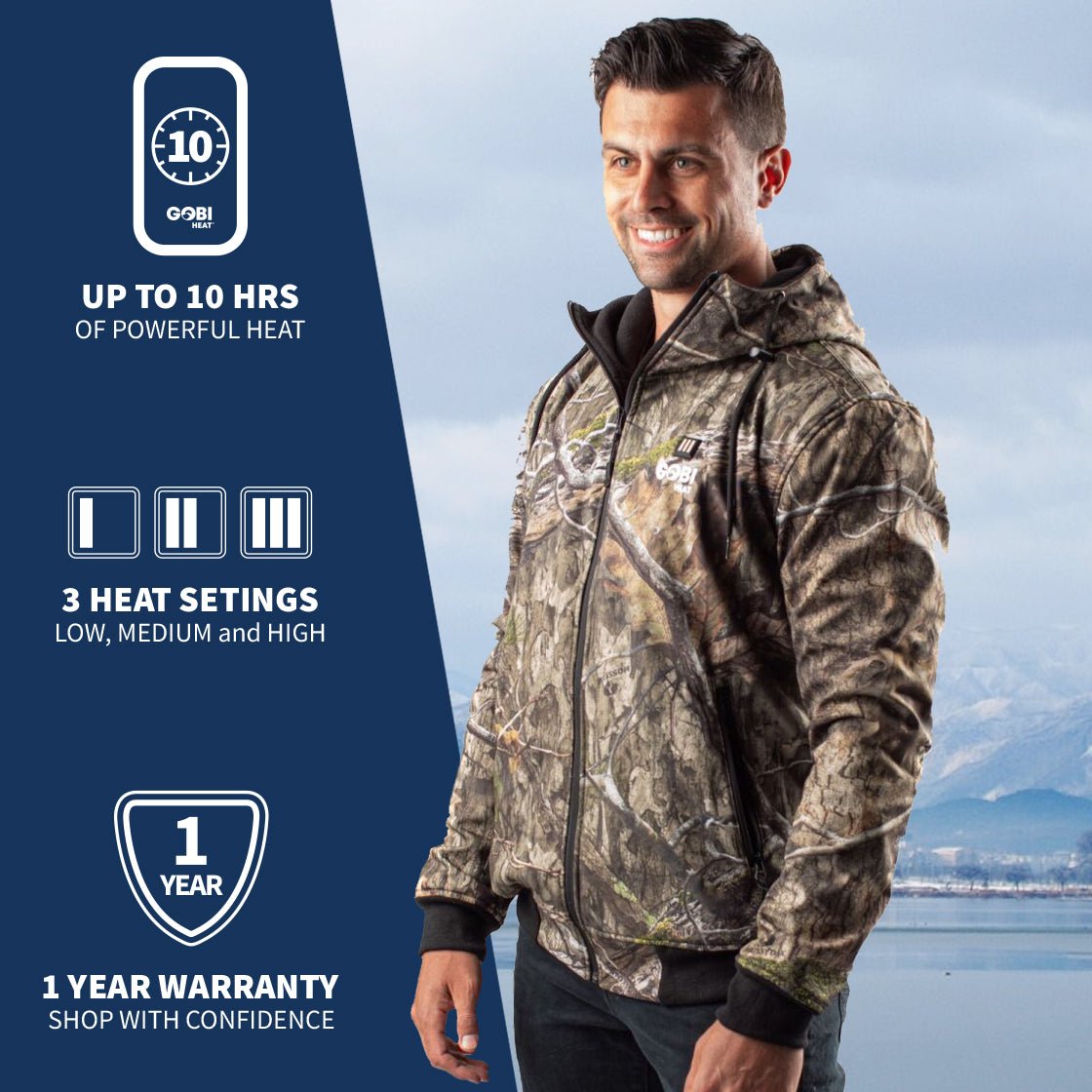 Shadow Men's Heated Hunting Hoodie - Available in Mossy Oak® and Real Tree® - Energize Trek