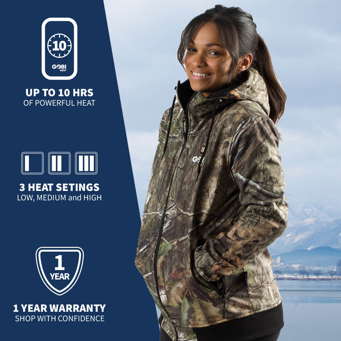 Shadow Women's Heated Hunting Hoodie - Available in Mossy Oak® and Real Tree® - Energize Trek