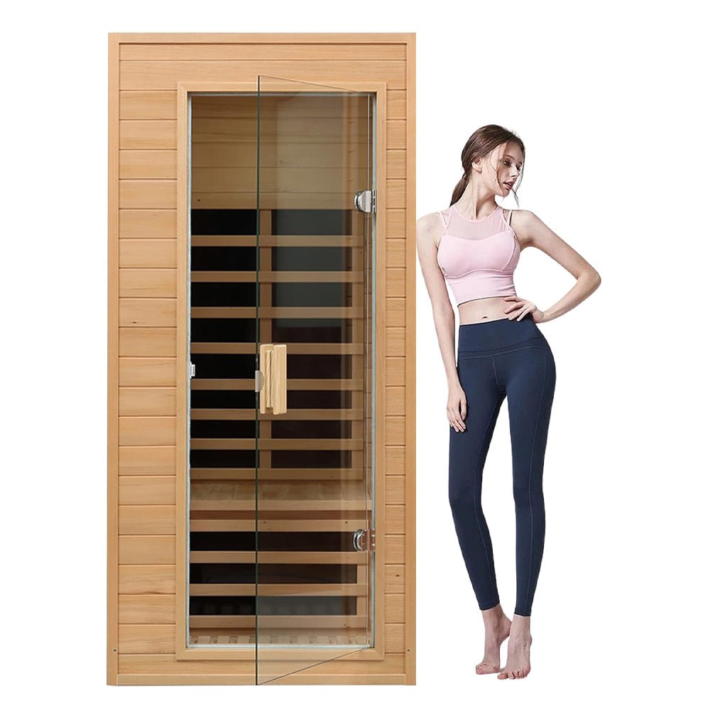 Premium 1-Person Indoor Low EMF FAR Infrared Heat Hemlock Wood Personal Home Spa Sauna, 1200W (SAK27463) - Energize Trek