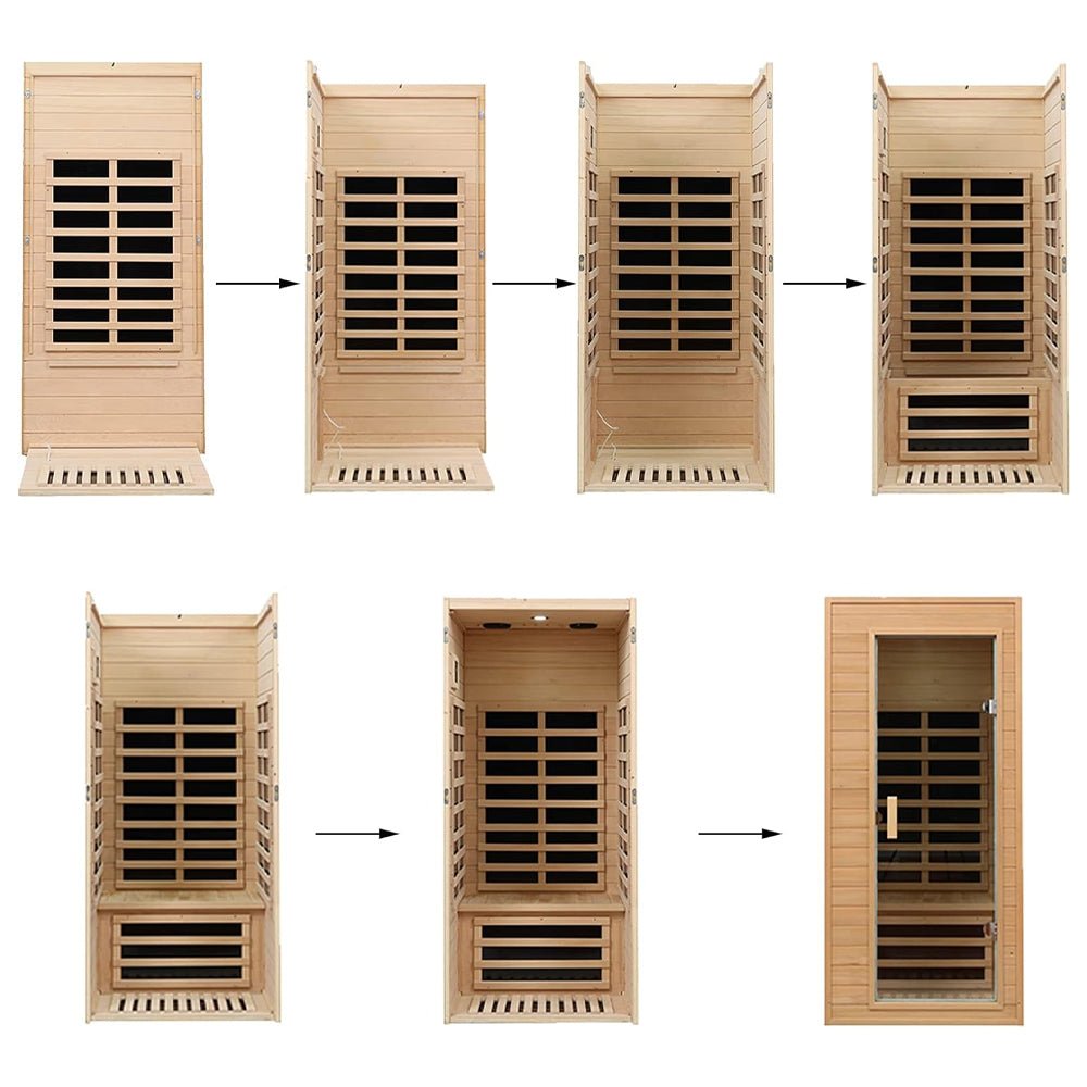 Premium 1-Person Indoor Low EMF FAR Infrared Heat Hemlock Wood Personal Home Spa Sauna, 1200W (SAK27463) - Energize Trek