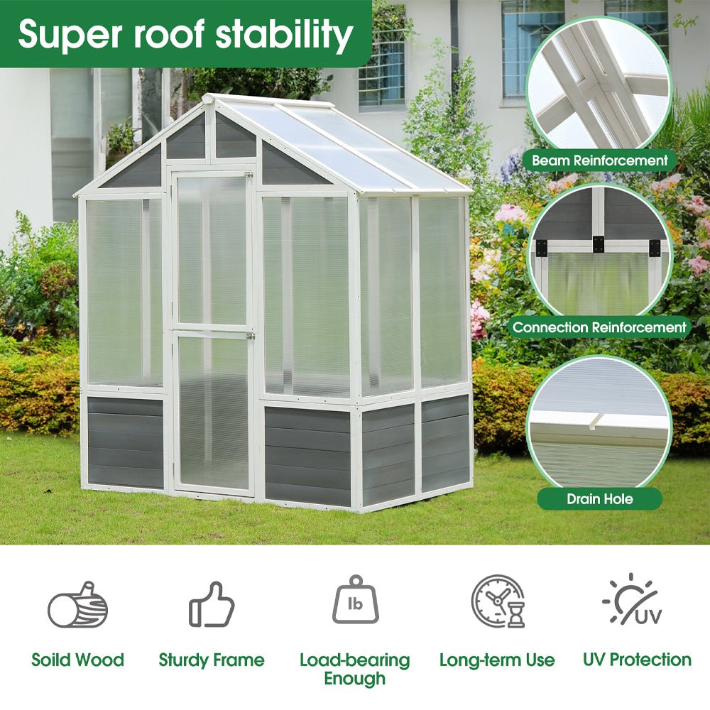 Outdoor Walk-In Polycarbonate Garden Greenhouse With Drain Holes, 4x6FT (SAK51873) - Energize Trek