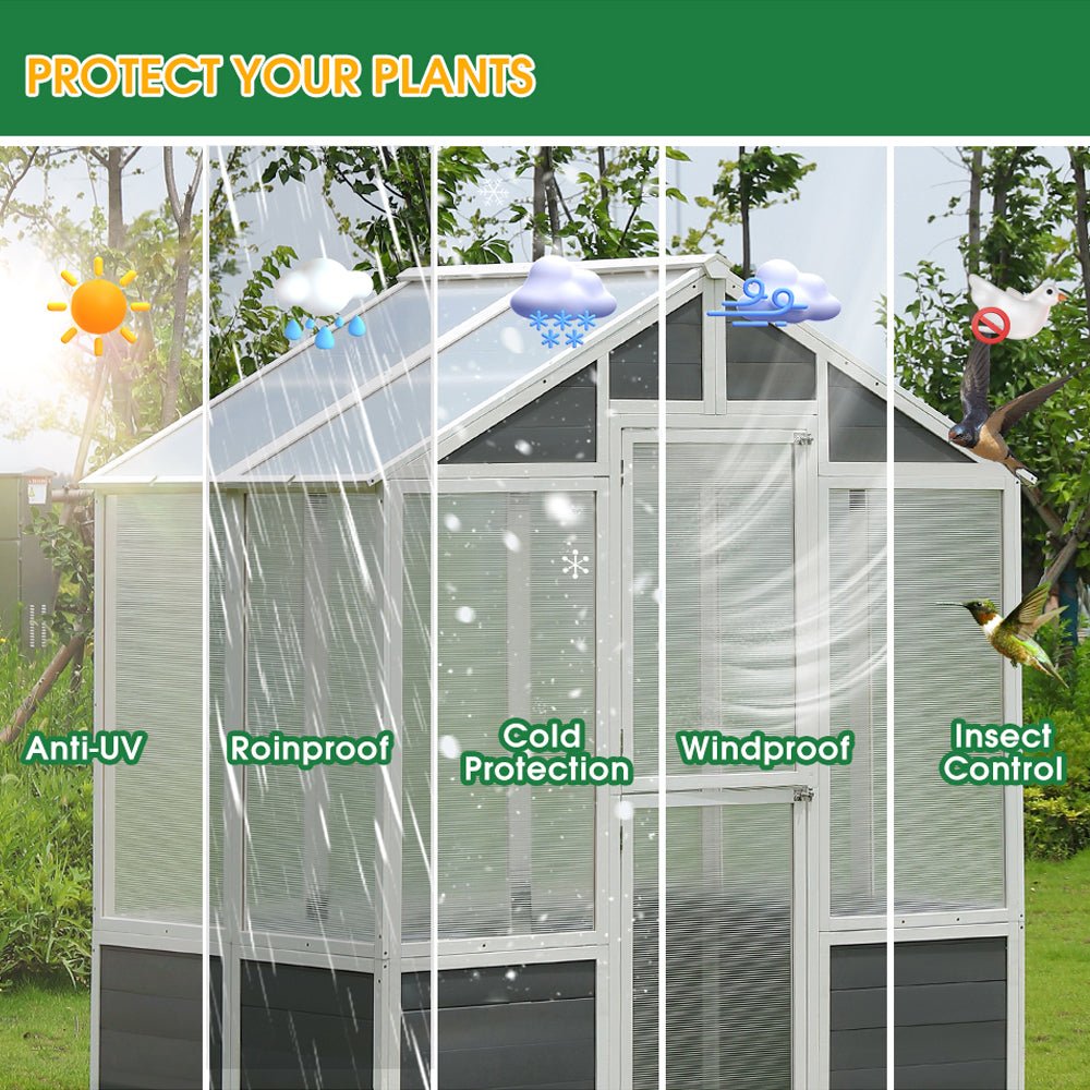 Outdoor Walk-In Polycarbonate Garden Greenhouse With Drain Holes, 4x6FT (SAK51873) - Energize Trek