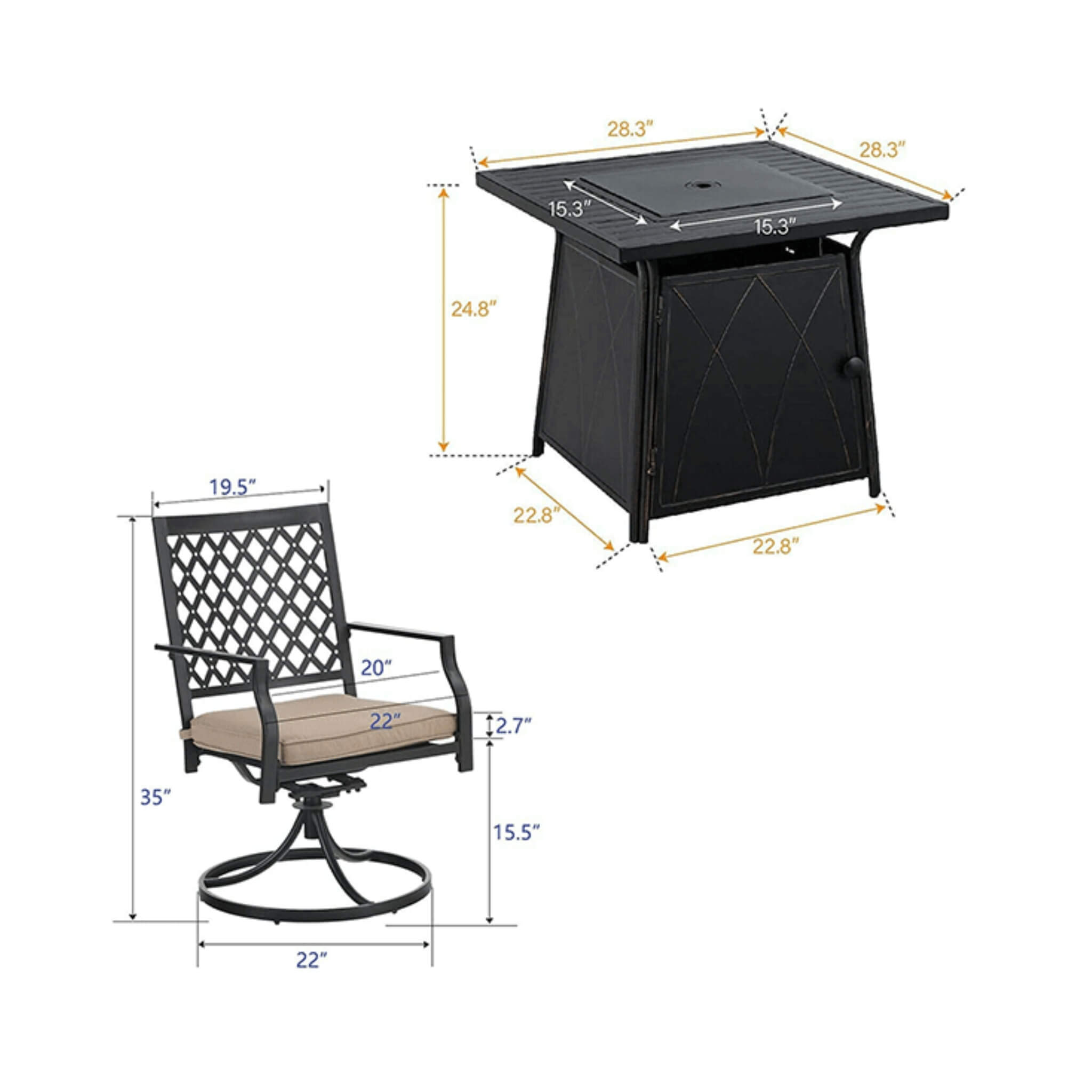 Sophia & William Outdoor Gas Fire Pit Table Set W/ Cushioned Swivel Dining Chairs, 5PCS (SAK63872) - Energize Trek