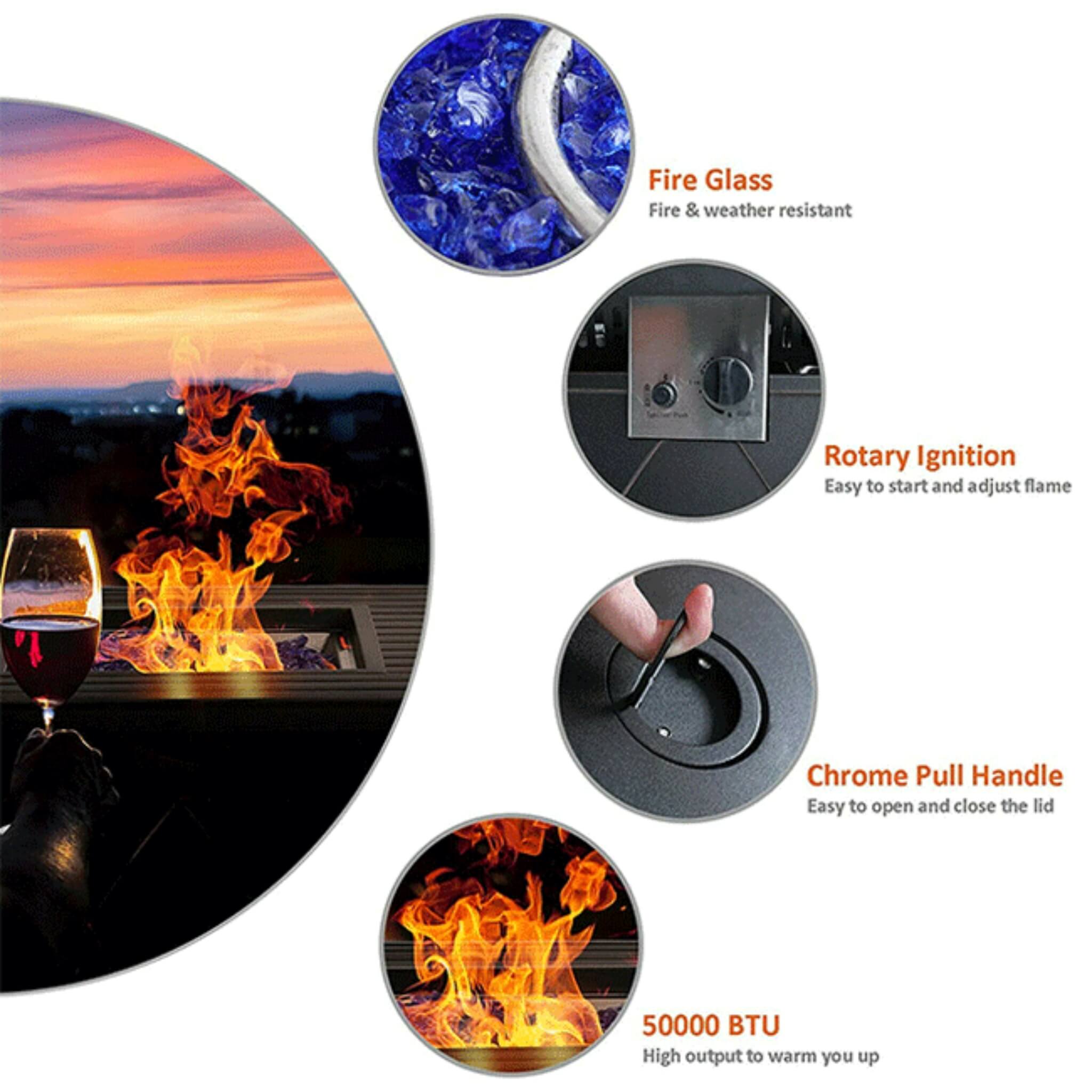 Sophia & William Outdoor Gas Fire Pit Table Set W/ Cushioned Swivel Dining Chairs, 5PCS (SAK63872) - Energize Trek