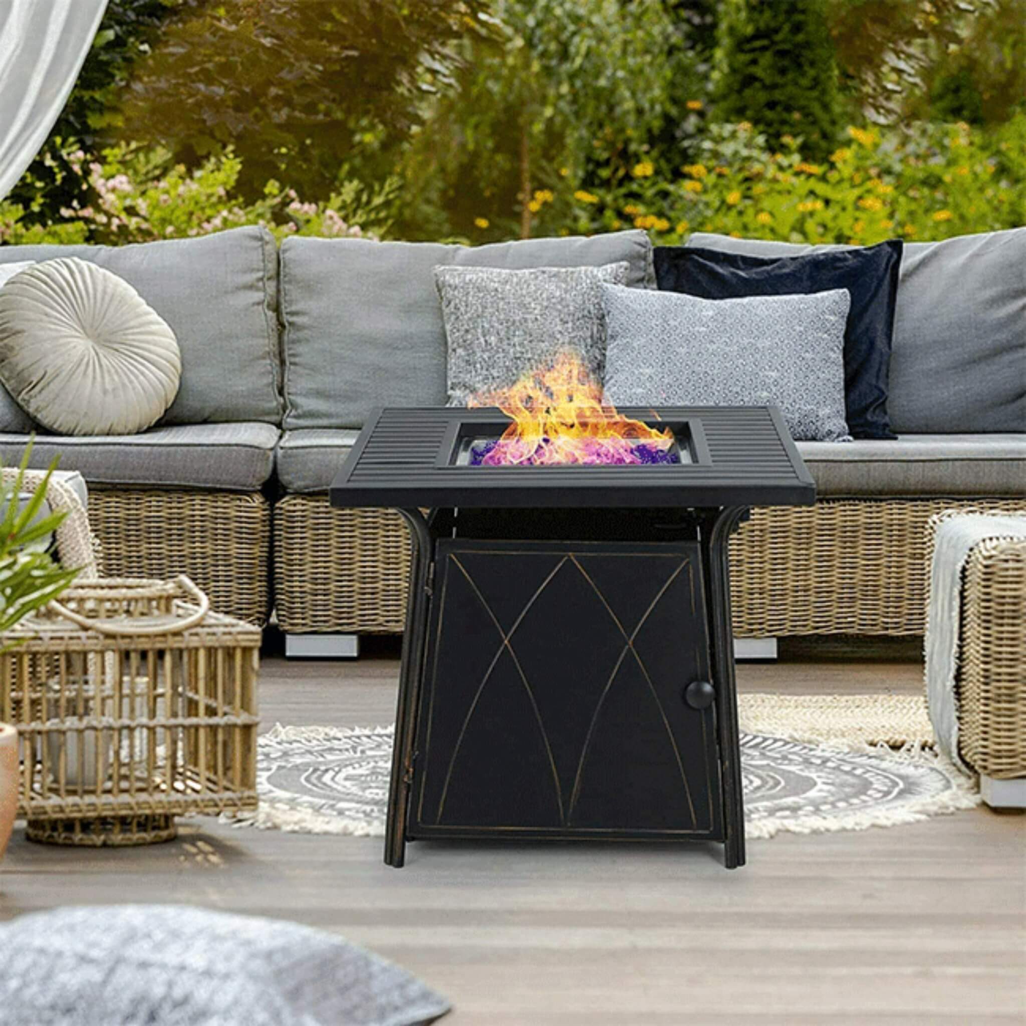 Sophia & William Outdoor Gas Fire Pit Table Set W/ Cushioned Swivel Dining Chairs, 5PCS (SAK63872) - Energize Trek