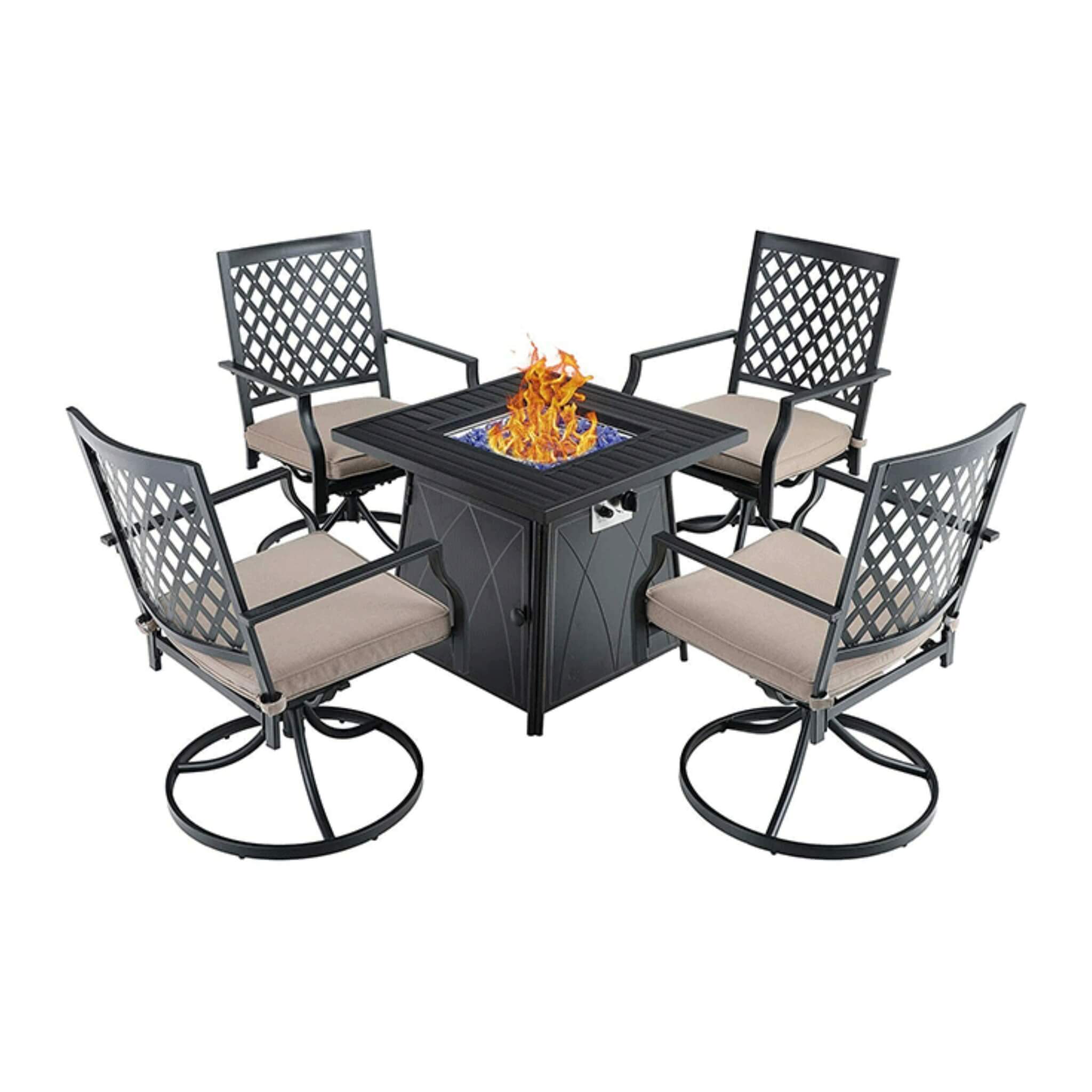 Sophia & William Outdoor Gas Fire Pit Table Set W/ Cushioned Swivel Dining Chairs, 5PCS (SAK63872) - Energize Trek