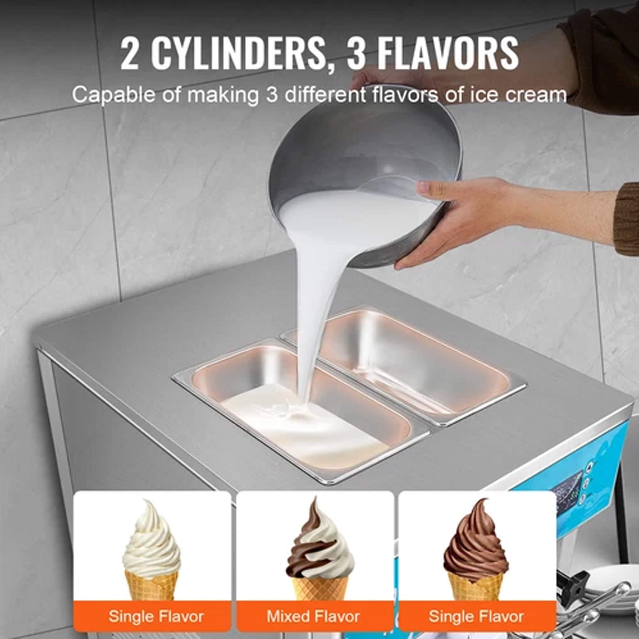 Stainless Steel Commercial 3-Flavor Soft Serve Ice Cream Machine Maker, 21-31 L/H (SAK65291) - Energize Trek