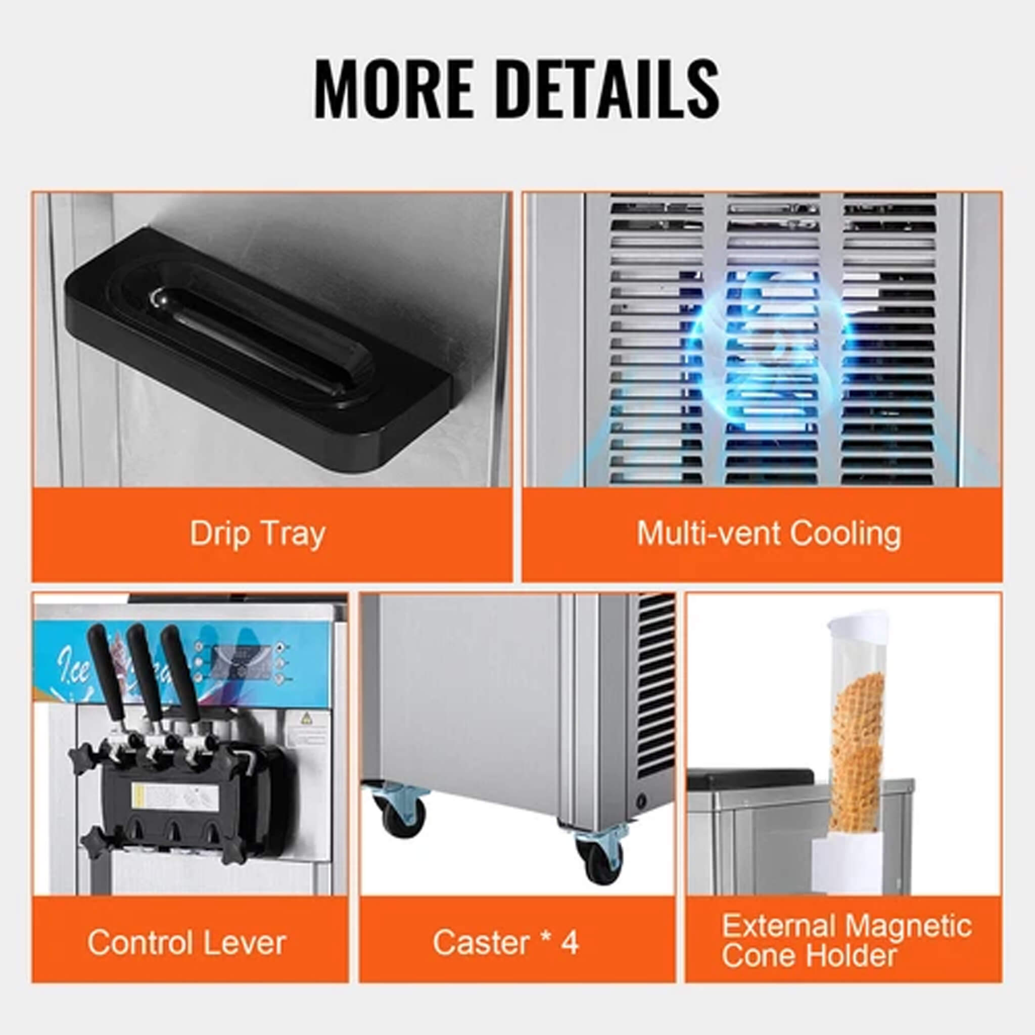 Stainless Steel Commercial 3-Flavor Soft Serve Ice Cream Machine Maker, 21-31 L/H (SAK65291) - Energize Trek