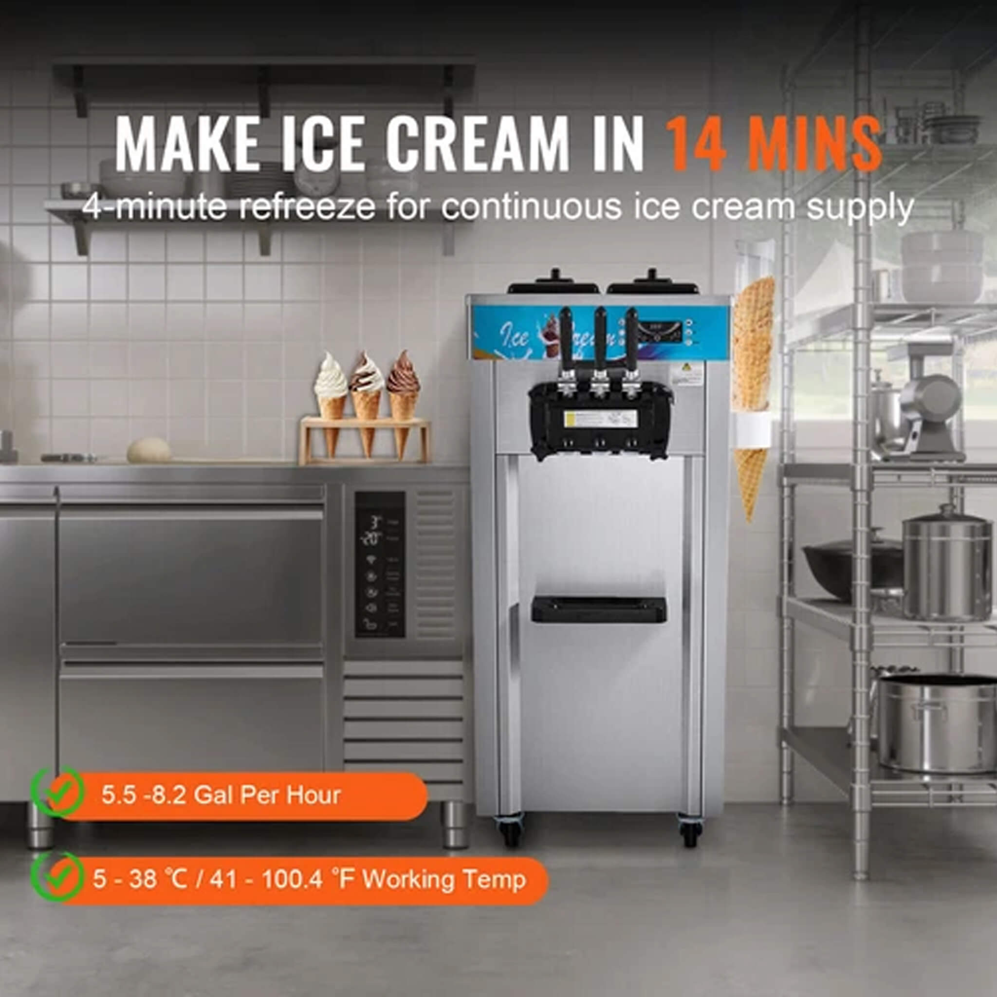 Stainless Steel Commercial 3-Flavor Soft Serve Ice Cream Machine Maker, 21-31 L/H (SAK65291) - Energize Trek