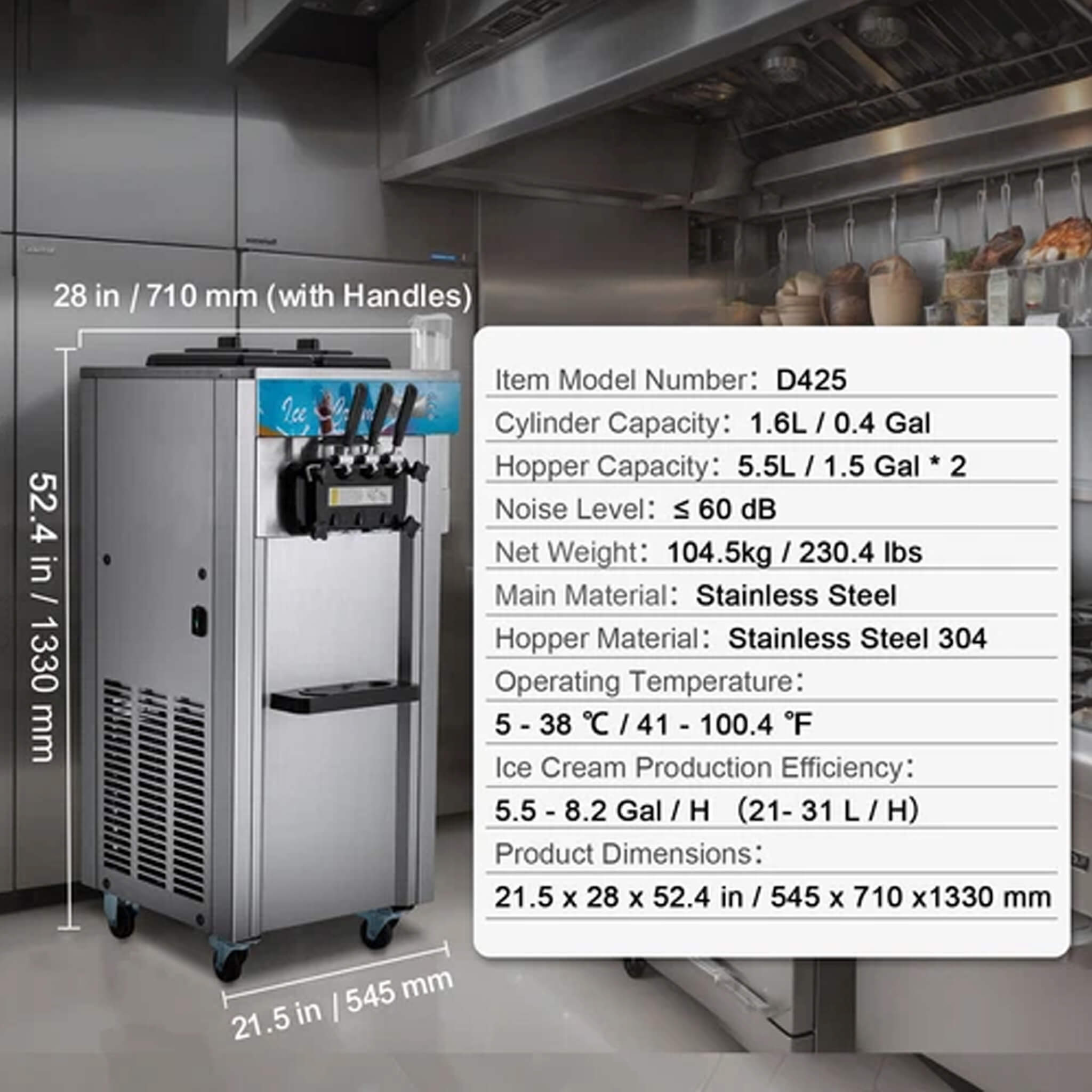 Stainless Steel Commercial 3-Flavor Soft Serve Ice Cream Machine Maker, 21-31 L/H (SAK65291) - Energize Trek