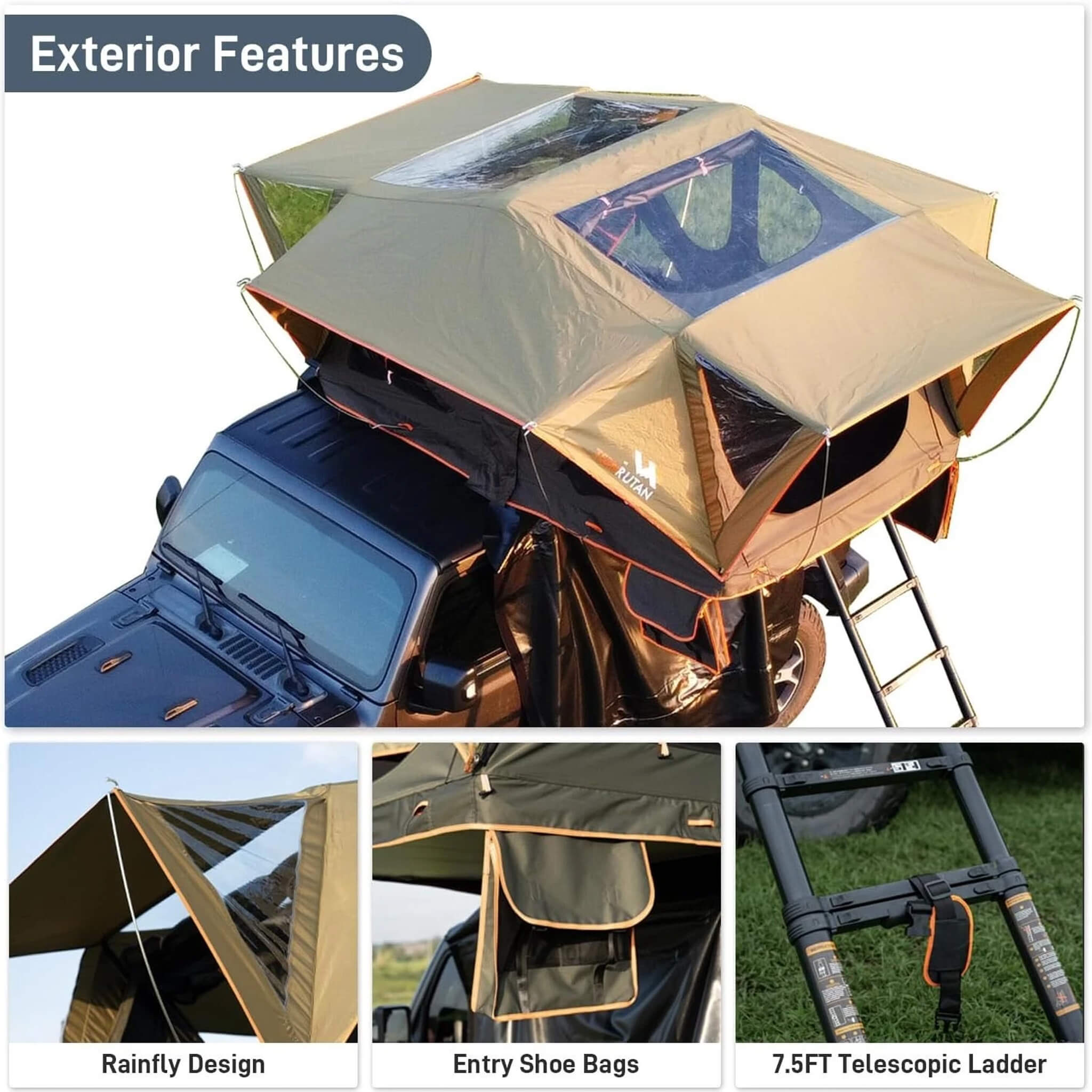 Naturnest Andromeda Green Soft Shell Rooftop Tent With Large Panoramic Skylight & YKK Doors (SAK50612) - Energize Trek