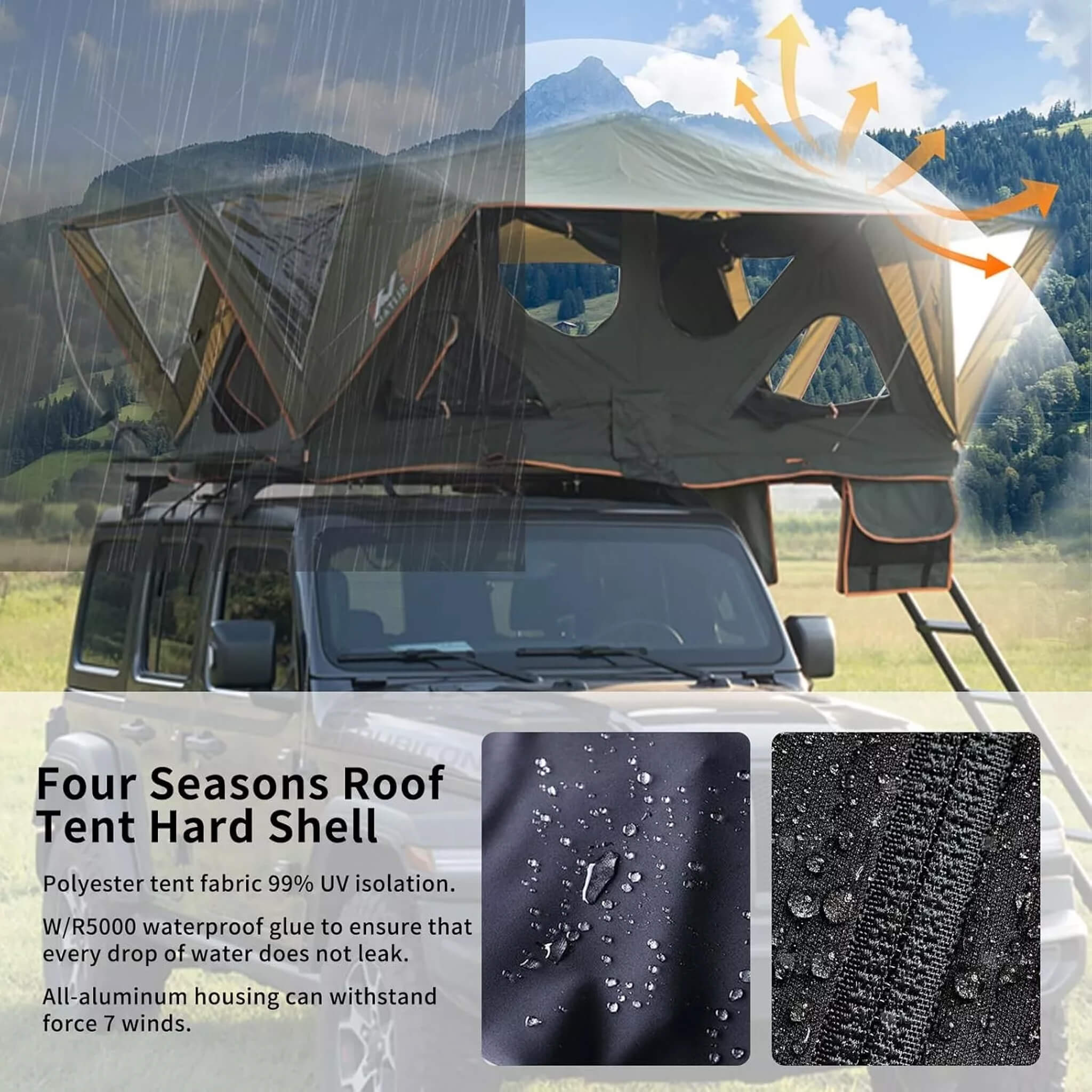Naturnest Andromeda Green Soft Shell Rooftop Tent With Large Panoramic Skylight & YKK Doors (SAK50612) - Energize Trek
