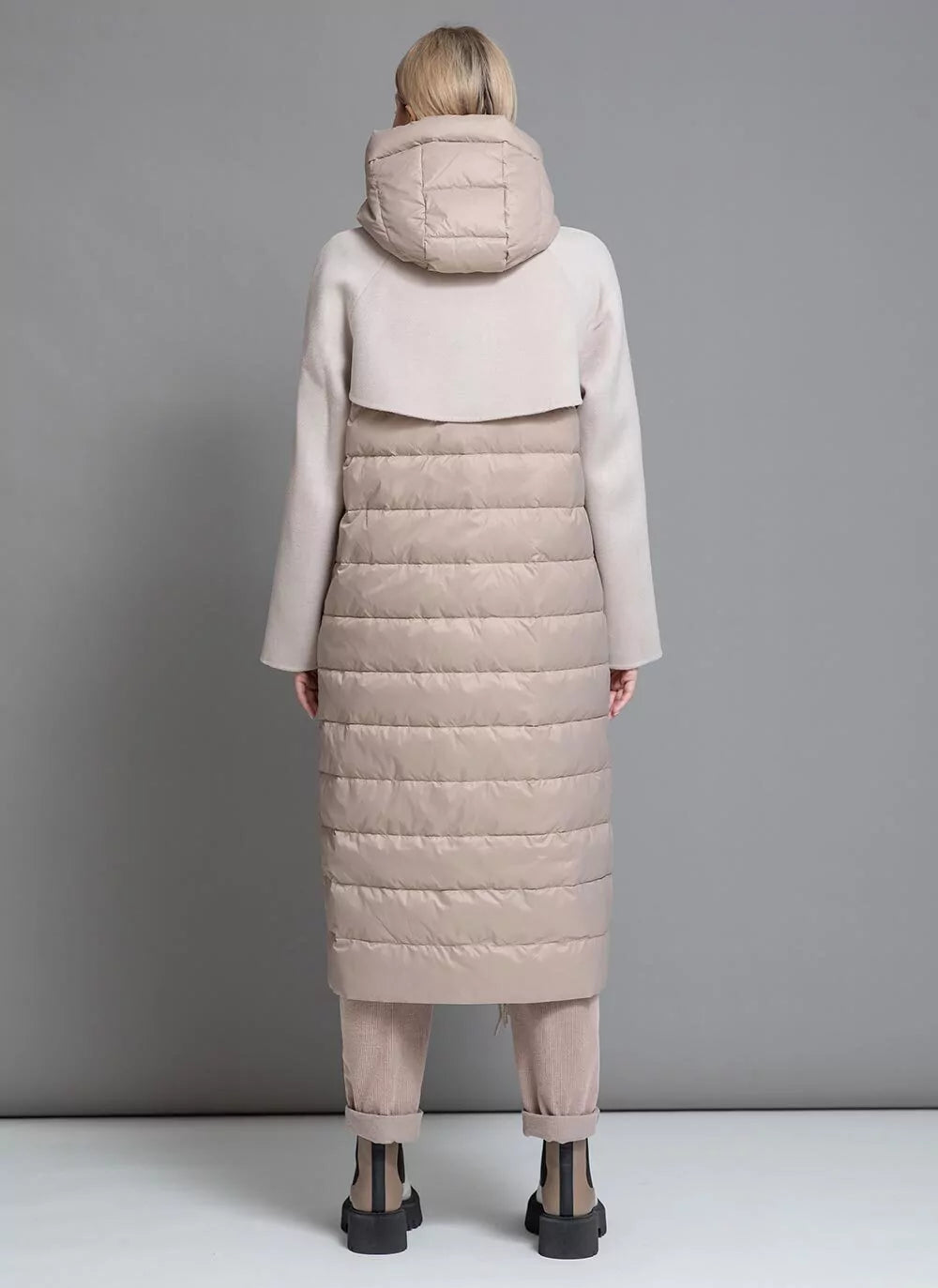 Kennedy Fringe Luxe Down Wool Coat in Beige - Energize Trek