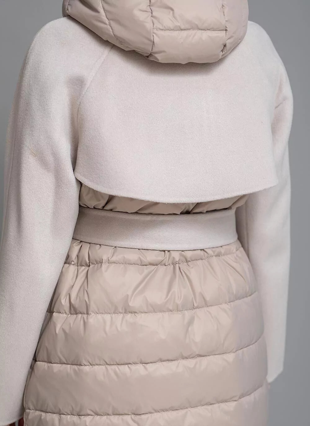 Kennedy Fringe Luxe Down Wool Coat in Beige - Energize Trek