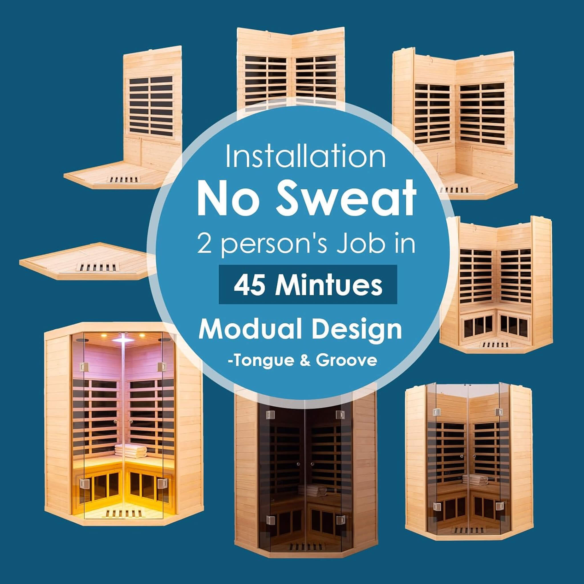 Premium 2-Person Corner Space Infrared Wooden Sauna Room With Bluetooth Speakers, 1600W (SAK81524) - Energize Trek
