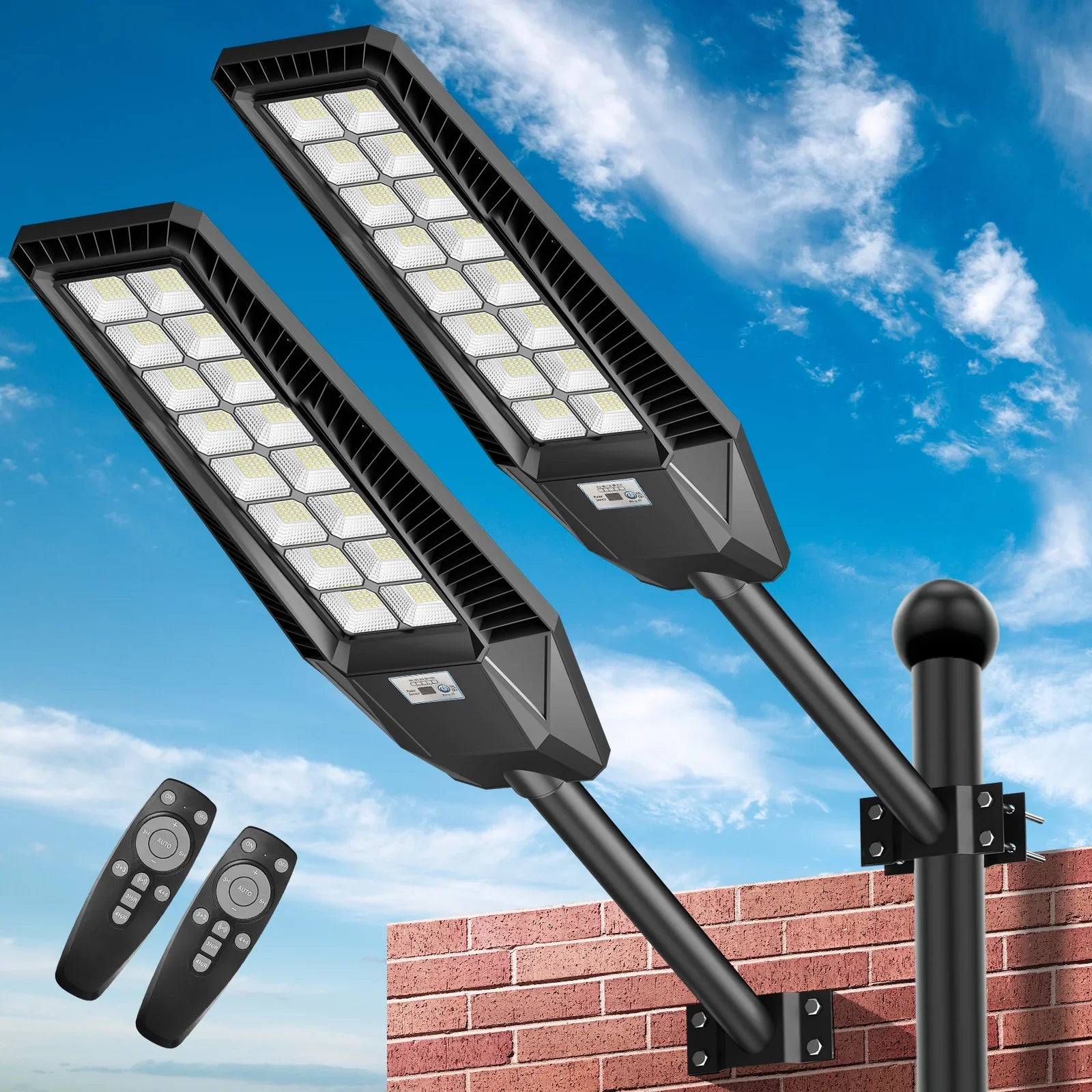 2 Pack 4600W Solar Street Lights Outdoor 190000 Lumens Dusk to Dawn With Remote and Motion Sensor - Energize Trek