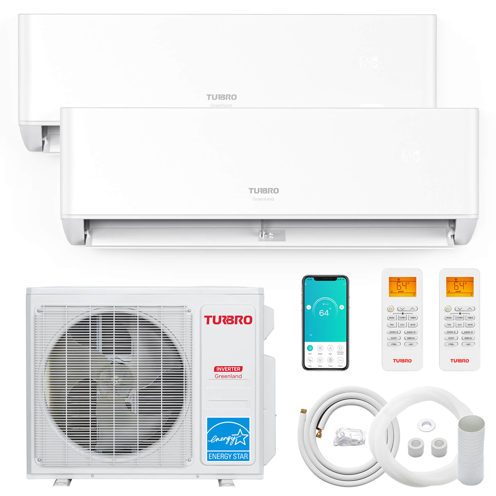 Greenland 18,000 BTU Dual Zone(2) Mini Split Air Conditioner with Heat Pump (R454B Refrigerant) - Energize Trek