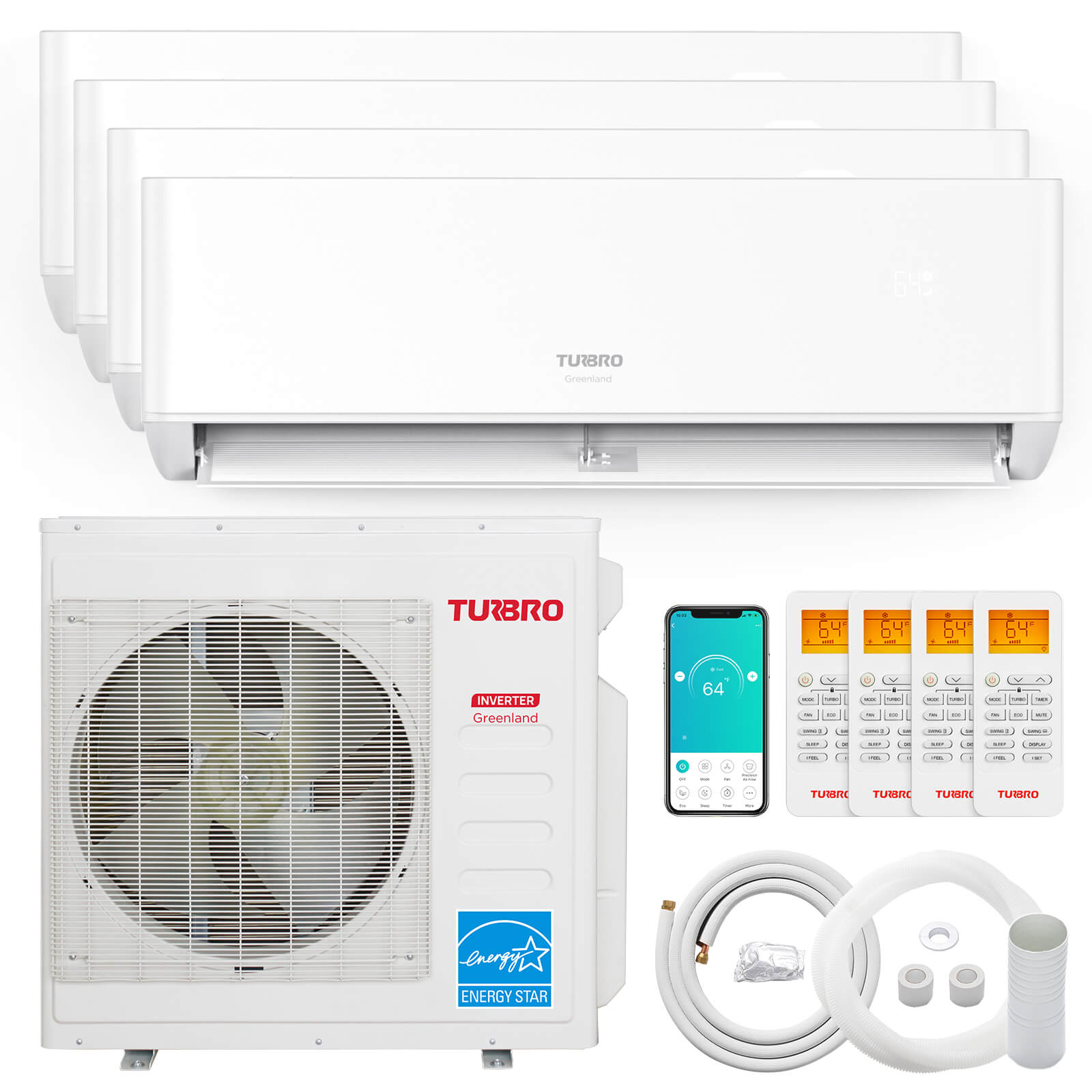 Greenland 36,000 BTU Quad-Zone(4) Mini Split Air Conditioner with Heat Pump (R454B Refrigerant) - Energize Trek