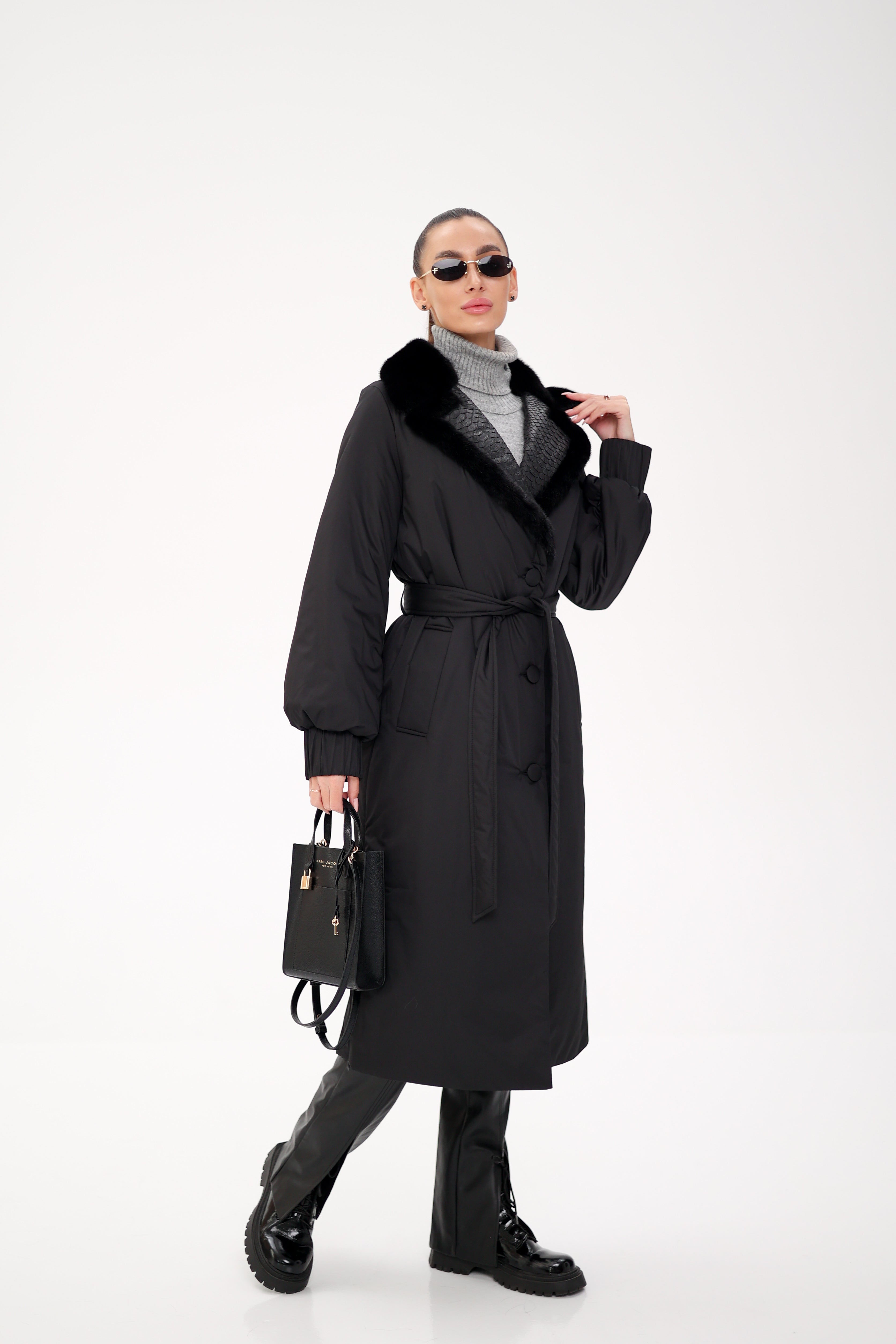 Genuine Mink Fur Real Python Leather Trim Coat - Energize Trek