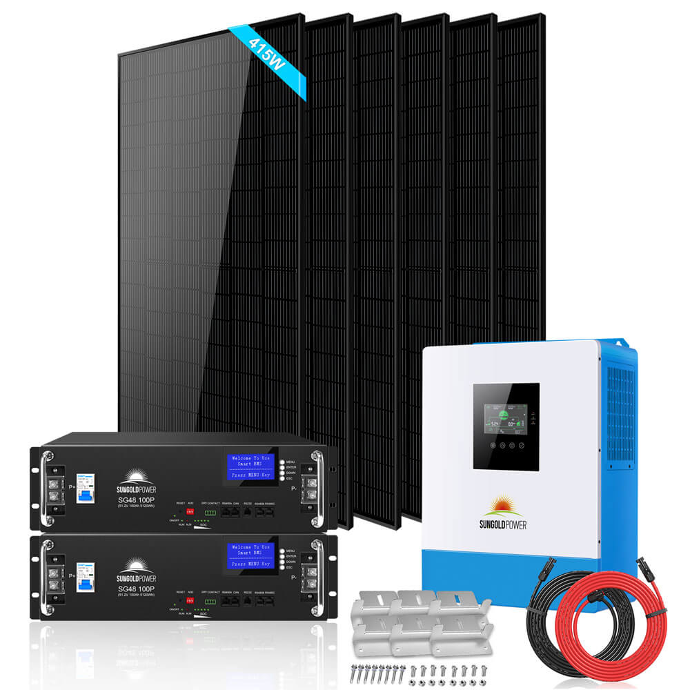 Off-Grid Solar Kit 5000W 48VDC 120V LifePo4 10.24KWH Lithium Battery 6 X 415 Watts Solar Panels SGR-5KE - Energize Trek