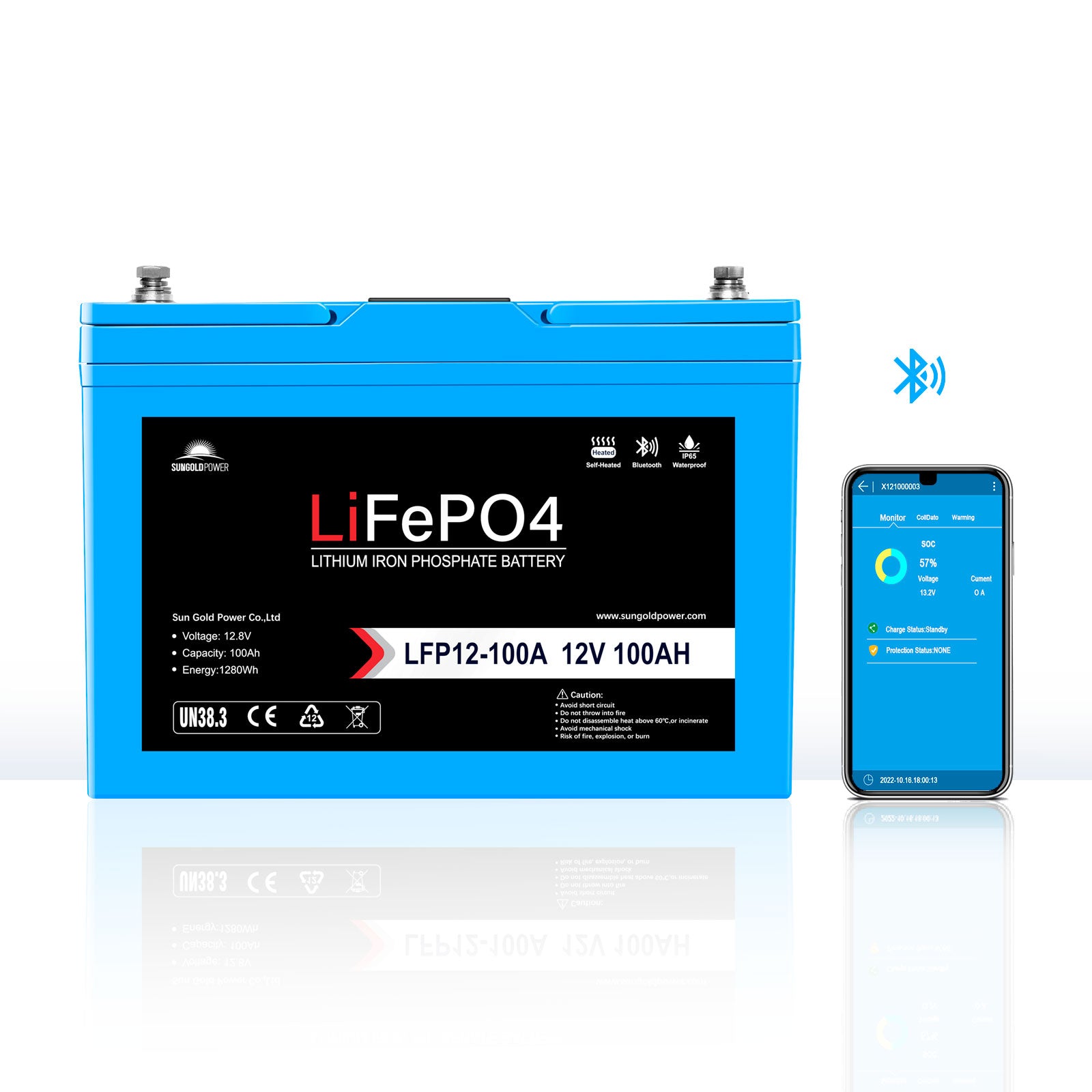12V 100AH LiFePO4 Deep Cycle Lithium Battery / Bluetooth /Self-heating / IP65 - Energize Trek