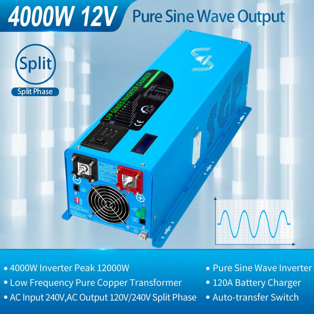 4000W DC 12V Split Phase Pure Sine Wave Inverter With Charger - Energize Trek
